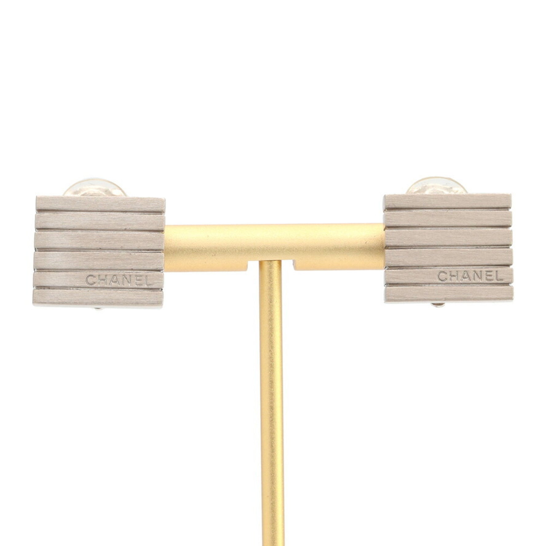 Chanel Earrings Silver Metal 1999 Model Ear Square Stripe Women's CHANEL