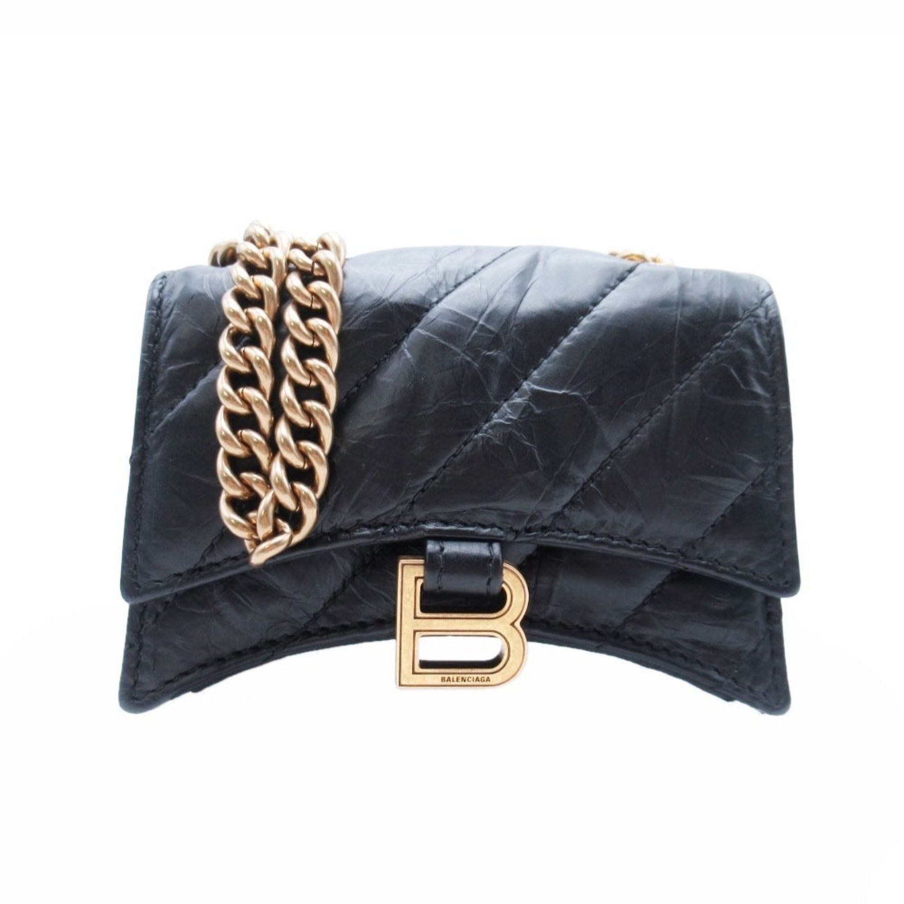 BALENCIAGA Chain Shoulder Mini Bag Pochette in Crushed Calfskin with B Logo