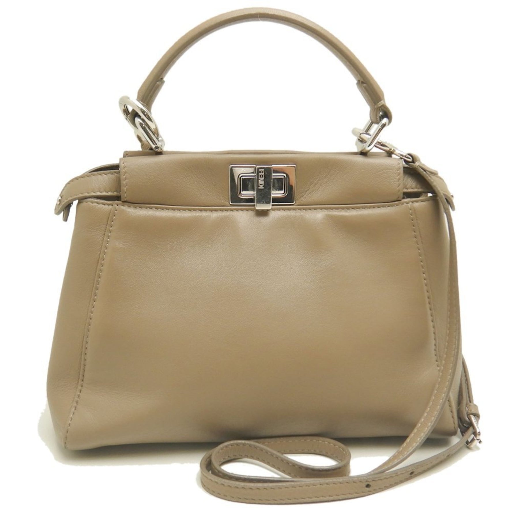 FENDI Peekaboo Mini Selleria Handbag in Greige Calfskin Leather