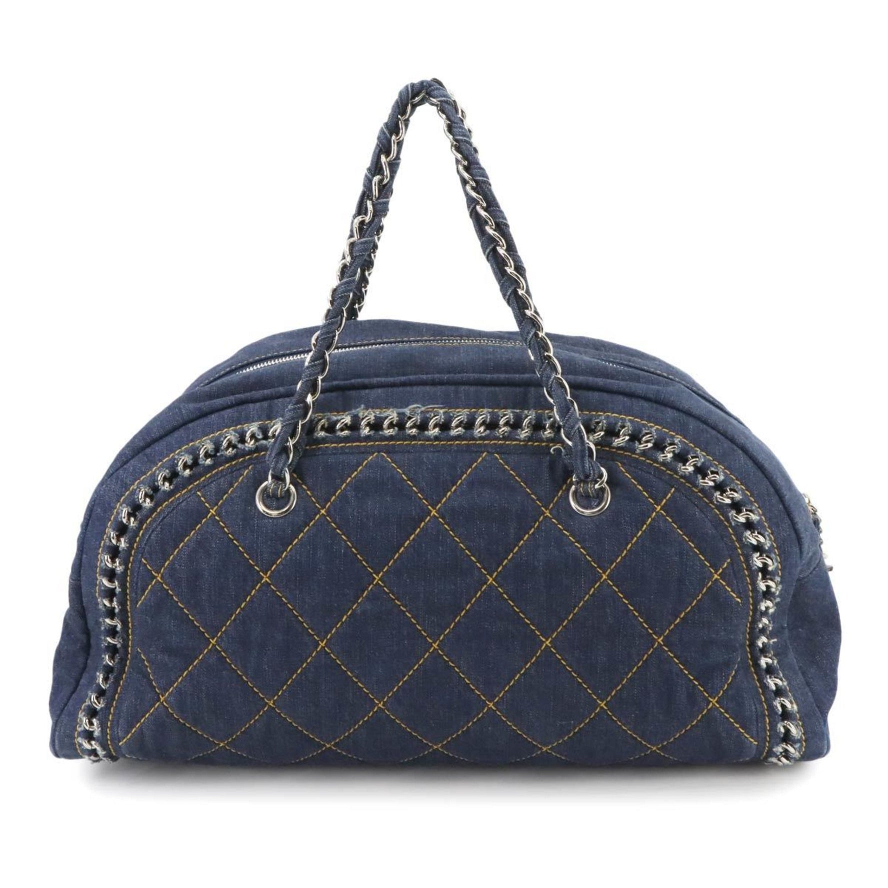 CHANEL Line Chain Boston Handbag Denim Blue A31575 Luxury Bag