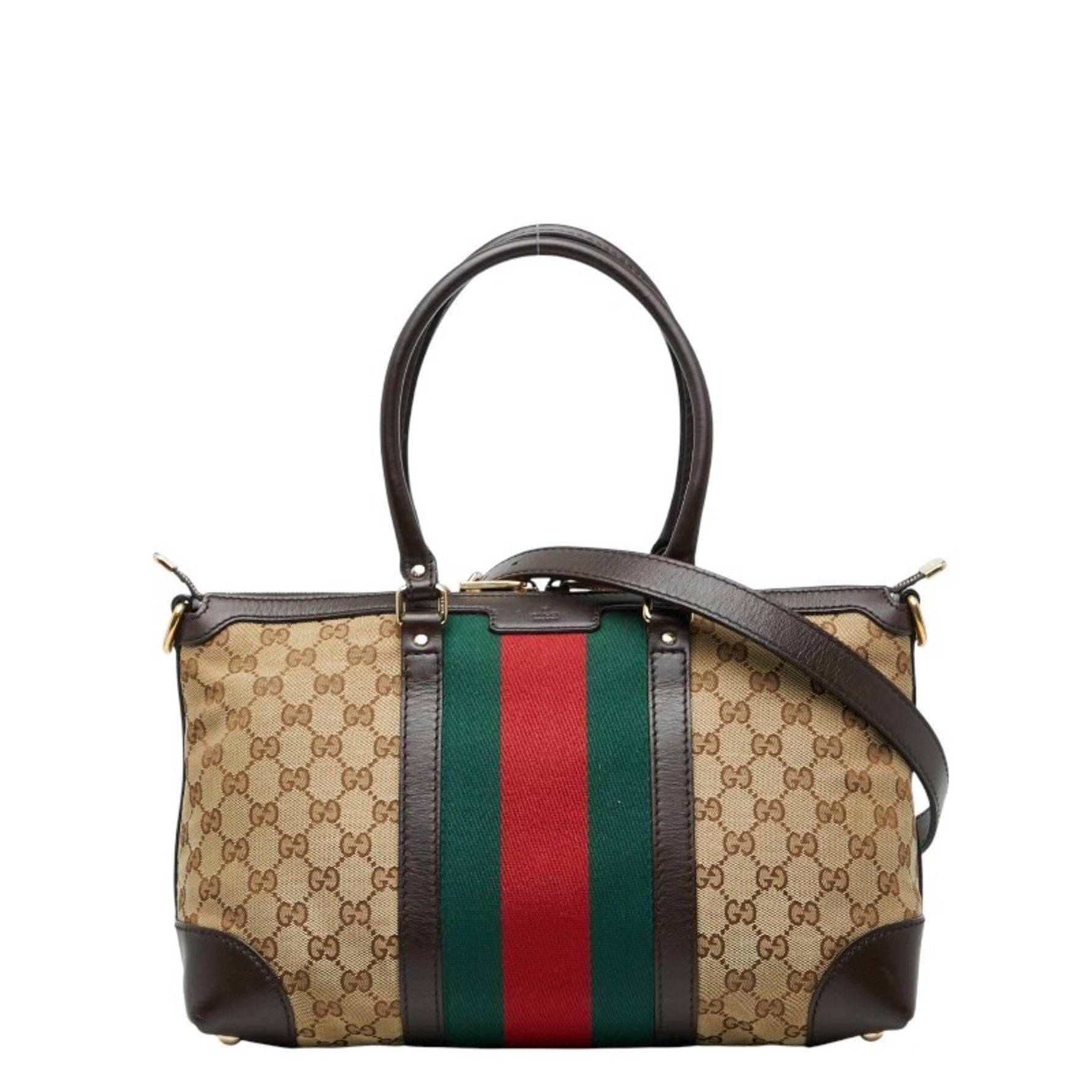 Gucci GG Canvas Sherry Line Handbag/Shoulder Bag Beige Multicolor Leather