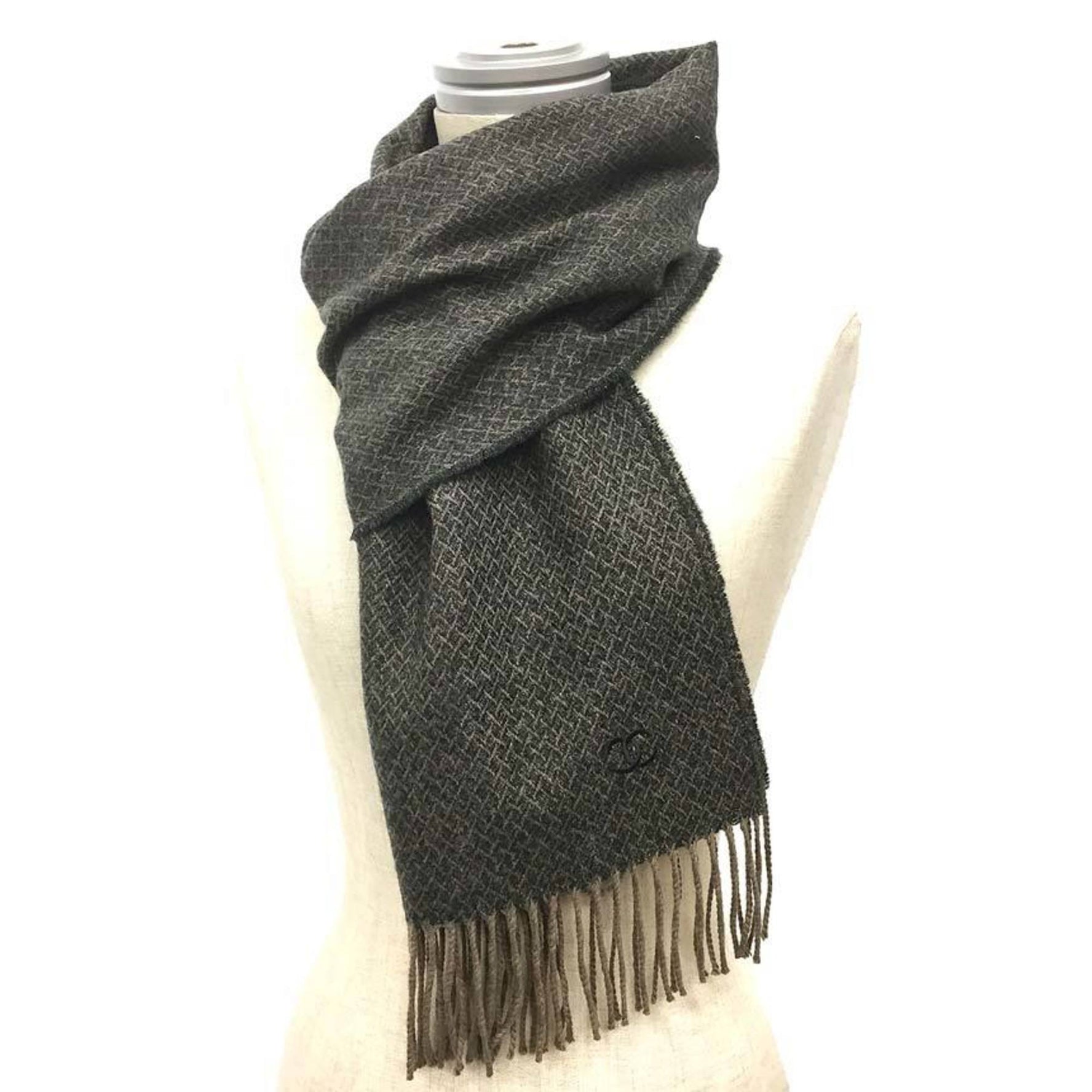 CHANEL Muffler Stole Shawl Coco Mark Brown Gray Cashmere Blend Men's Women's aq9434