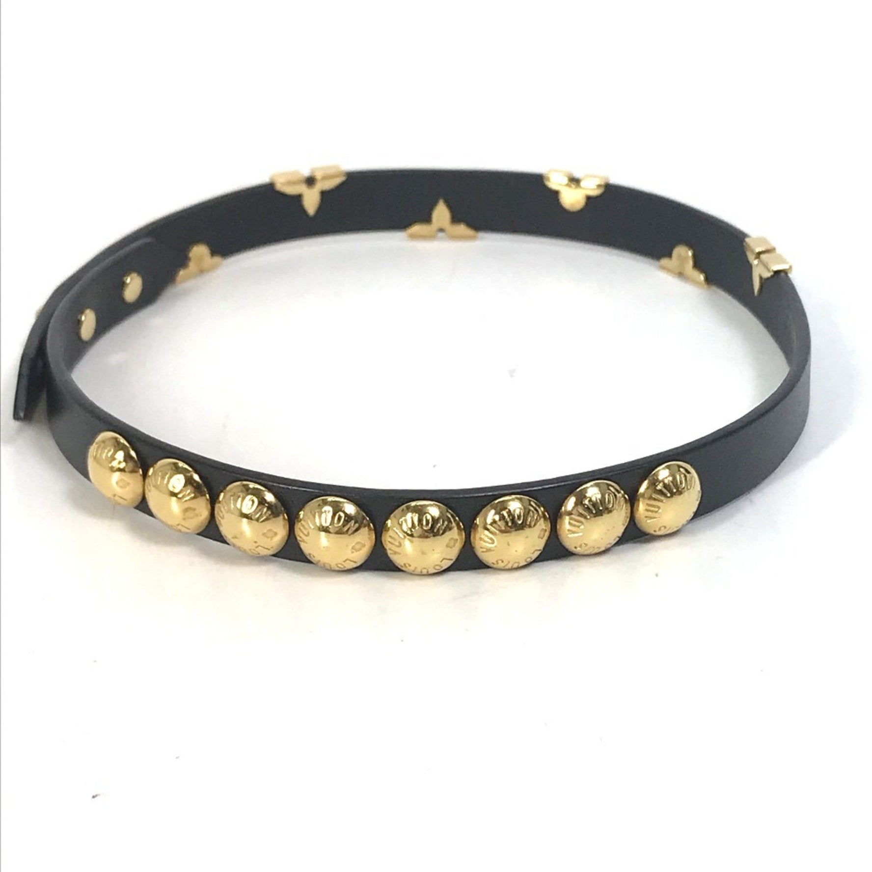 LOUIS VUITTON M6557F Double Bracelet, Daily Monogram Studs, Leather, Black, Women's