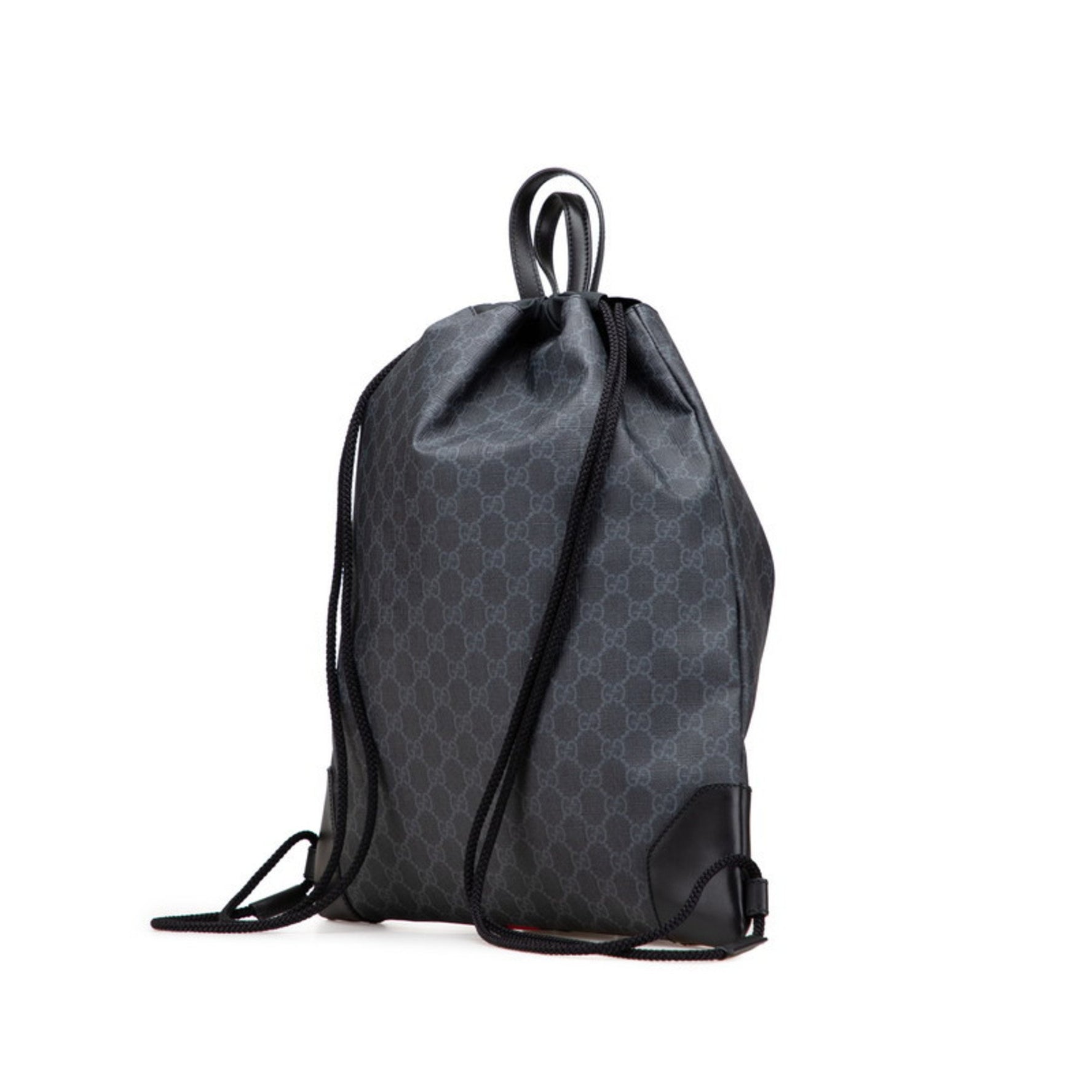 Gucci GG Supreme Sherry Line Drawstring Backpack Gray Black Leather