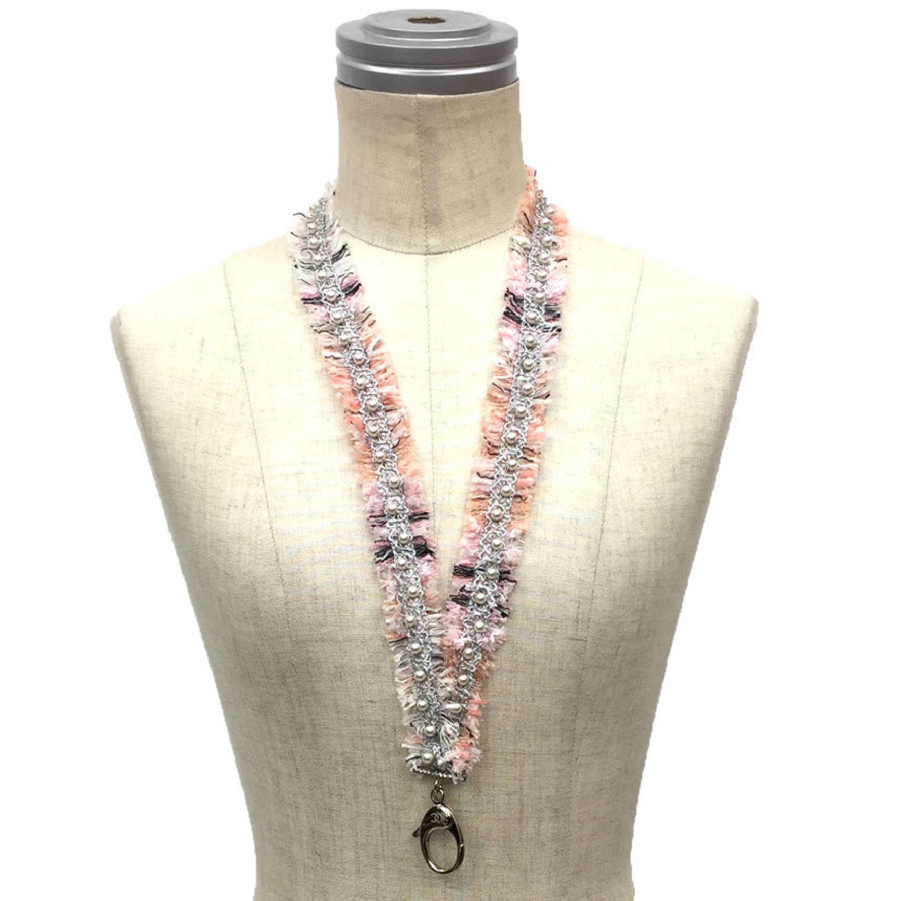 CHANEL Tweed Pearl Neck Strap B17S Pink aq9393