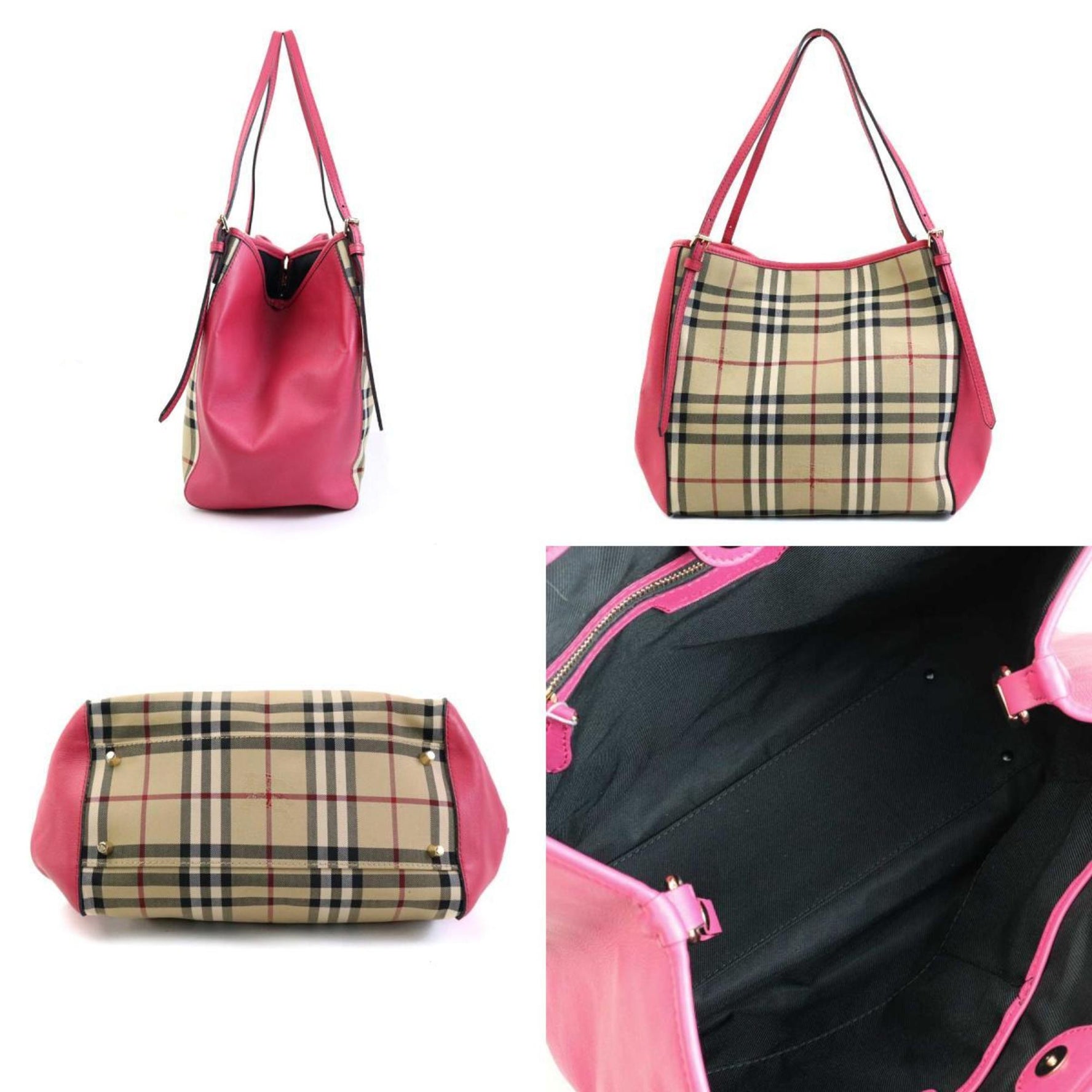 Burberry Shoulder Bag Nylon Canvas Leather Pink x Beige Women's 55728g