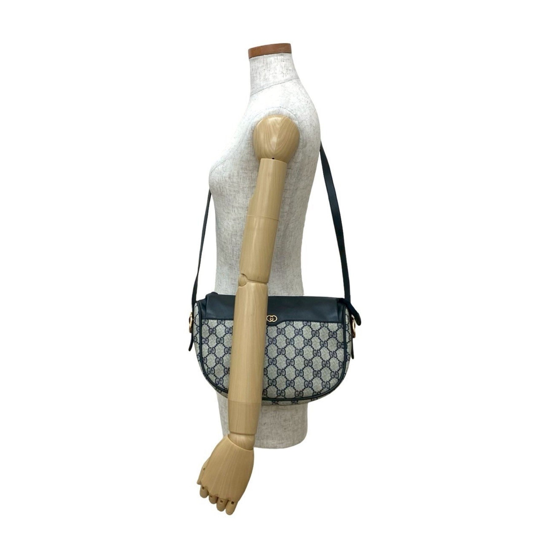 GUCCI Old GG logo all-over print leather shoulder bag/pouch in blue