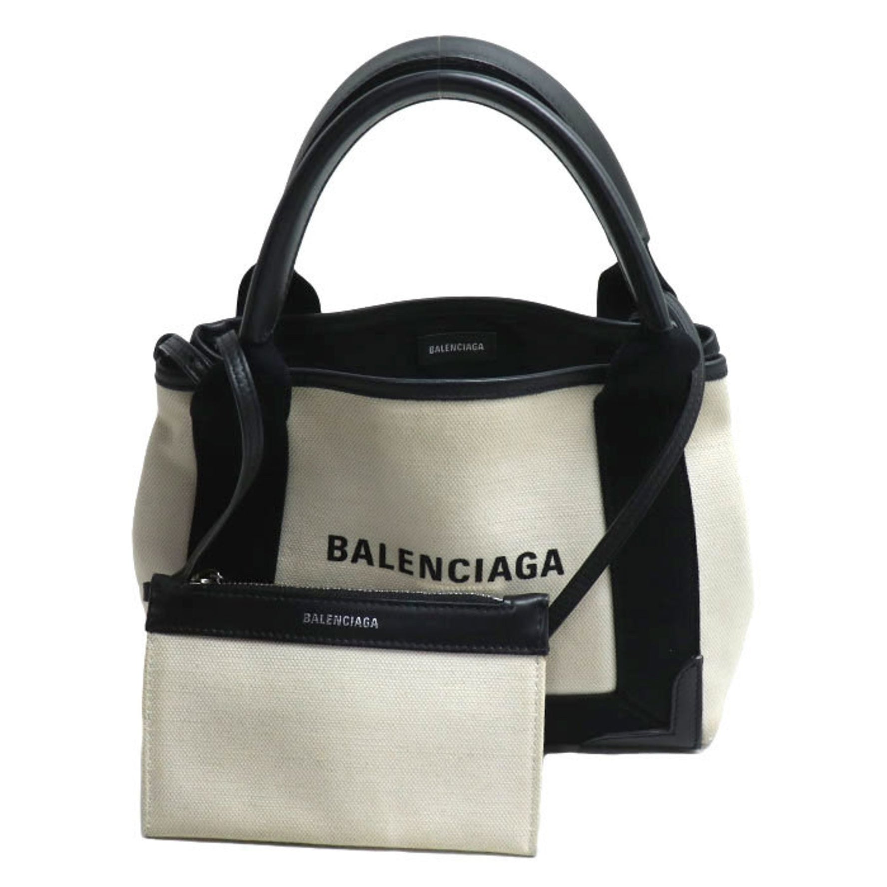BALENCIAGA Navy Cabas XS 2-Way Shoulder Bag Natural/Black Women's