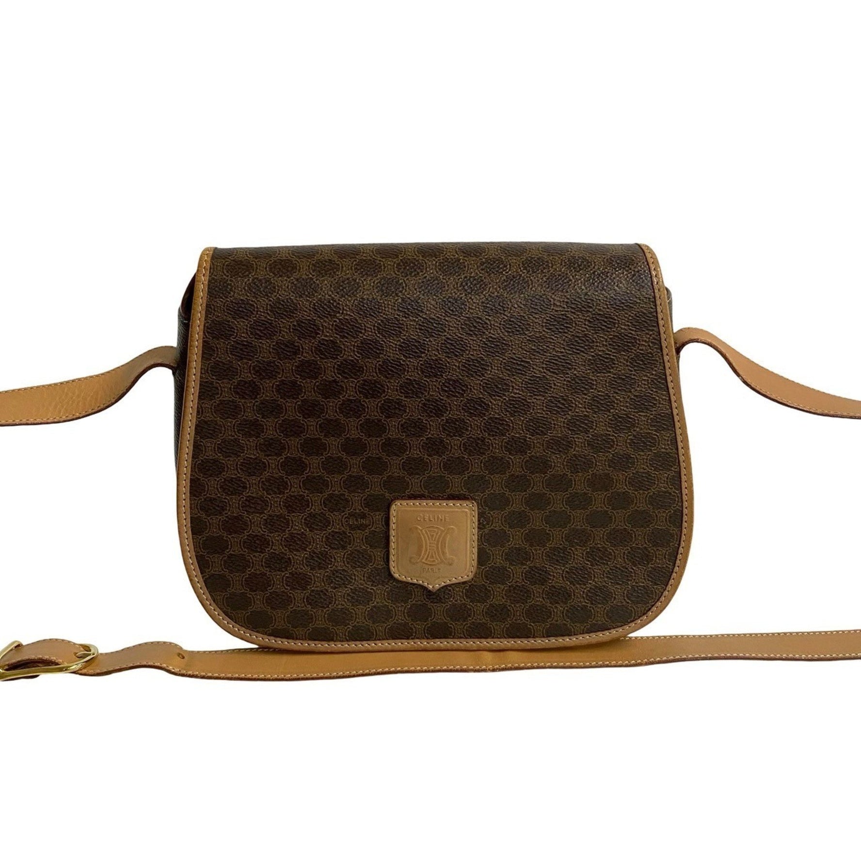 CELINE Vintage Macadam Blason Triomphe Leather Shoulder Bag/Pochette in (Product Code: