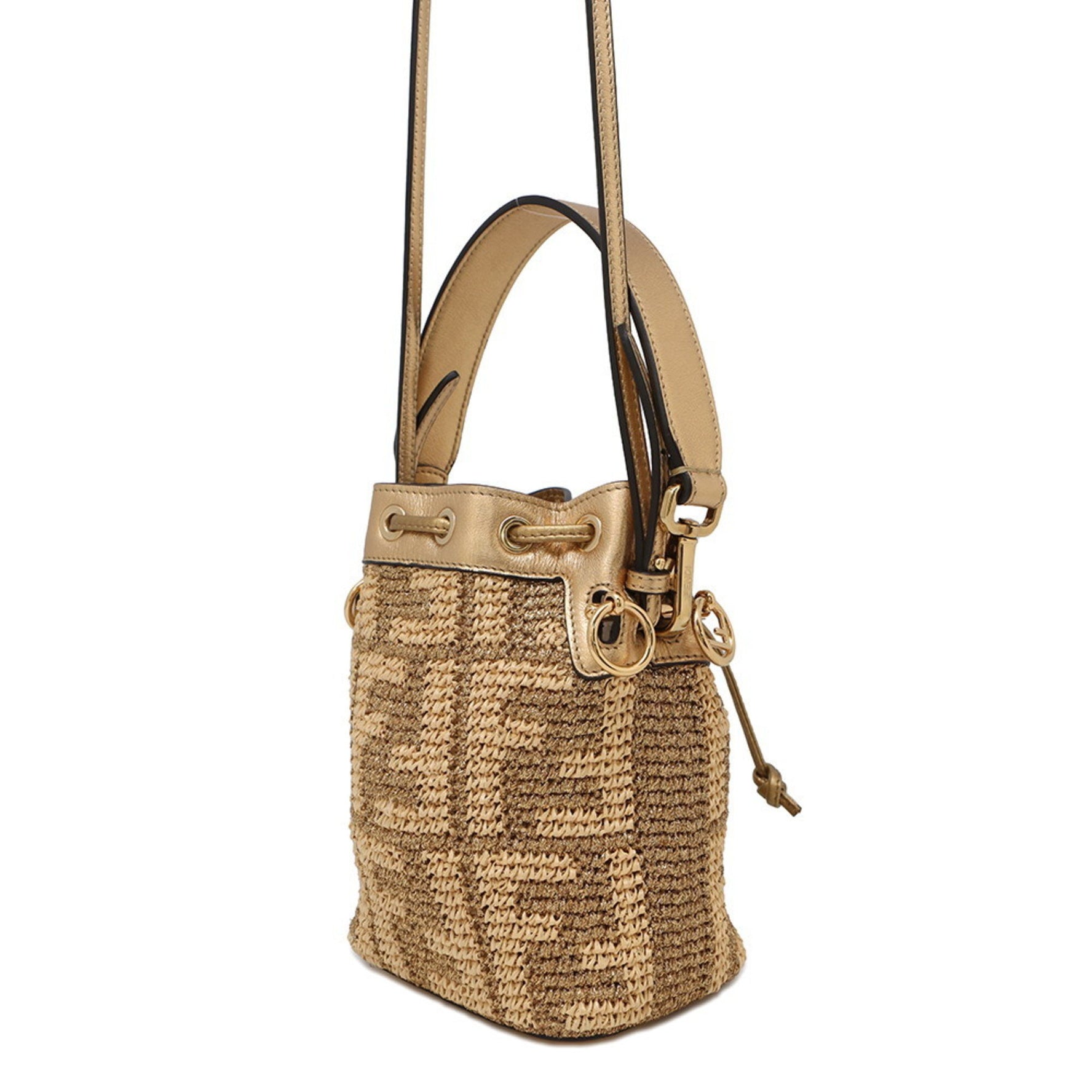 FENDI Shoulder Bag Zucca Pattern Mon Tresor Mini Straw Handbag