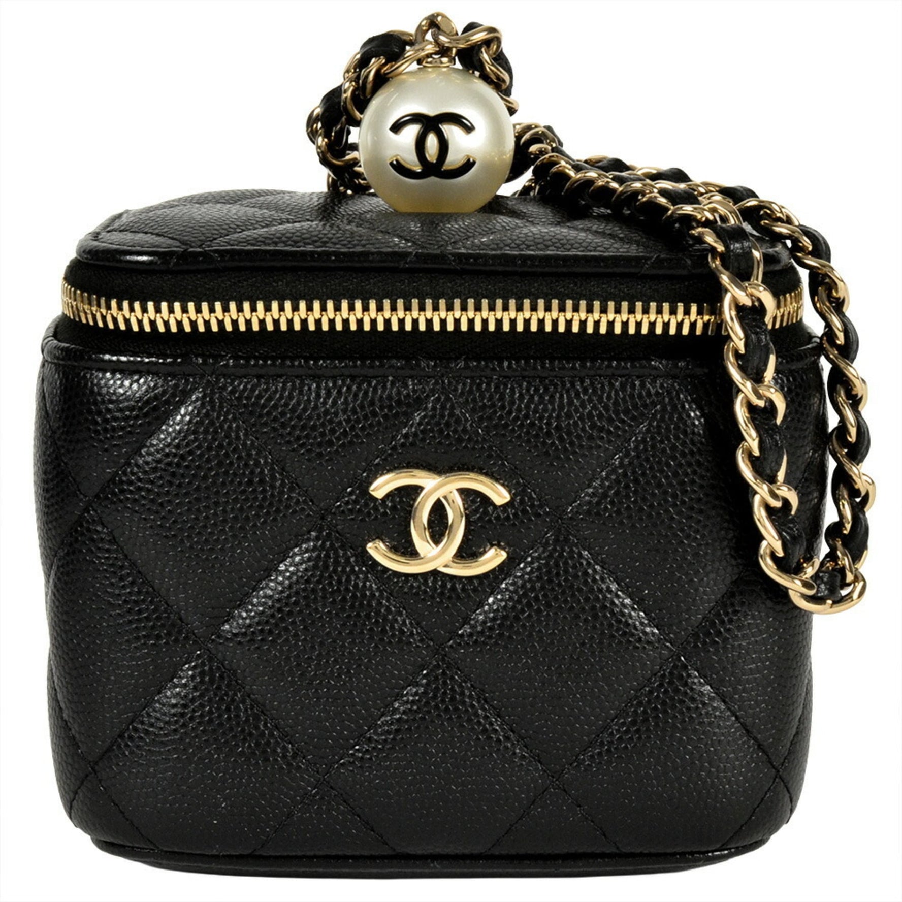 CHANEL Vanity Mini Chain Pouch, Caviar Skin, Coco Pearl