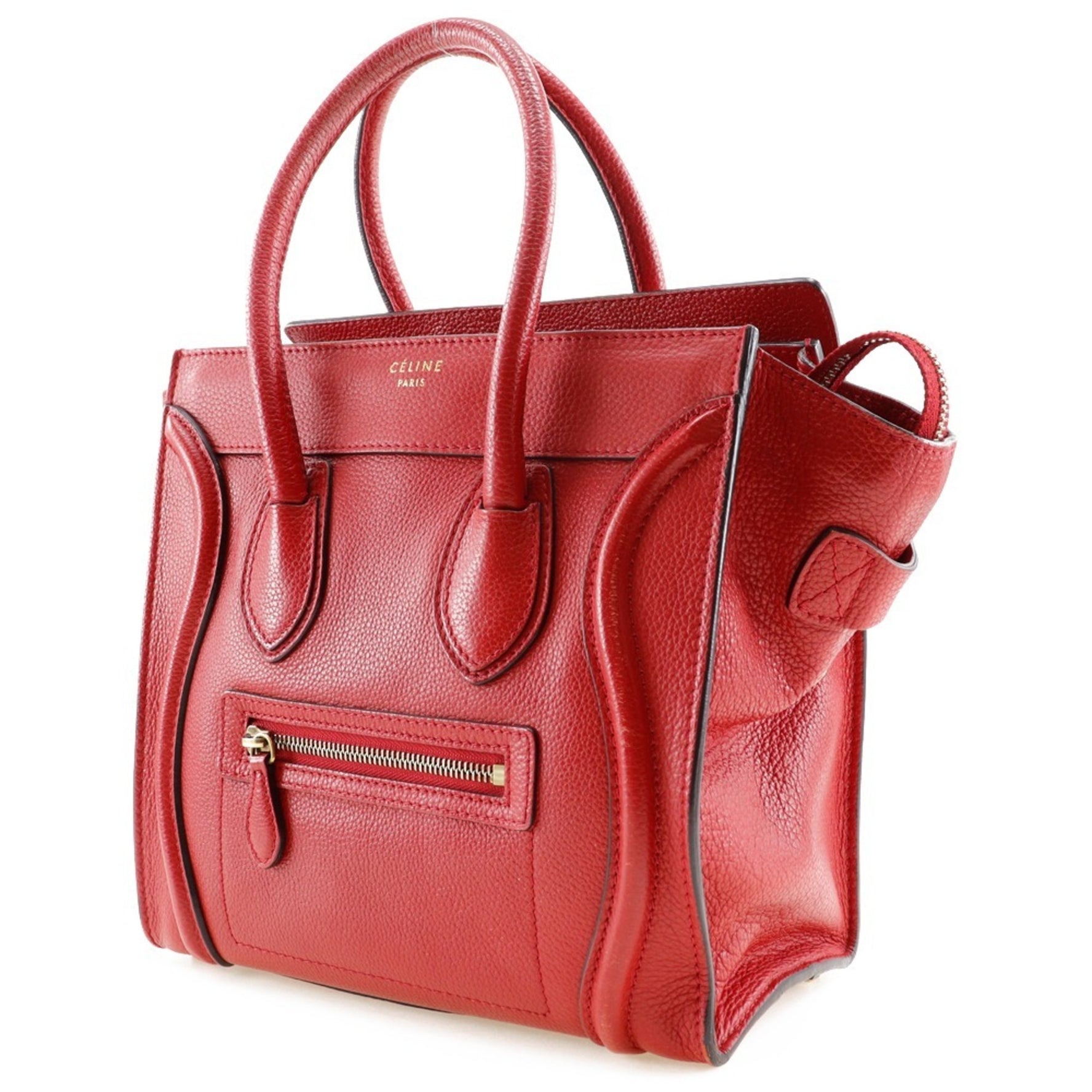CELINE Luggage Micro Shopper Handbag Leather Red