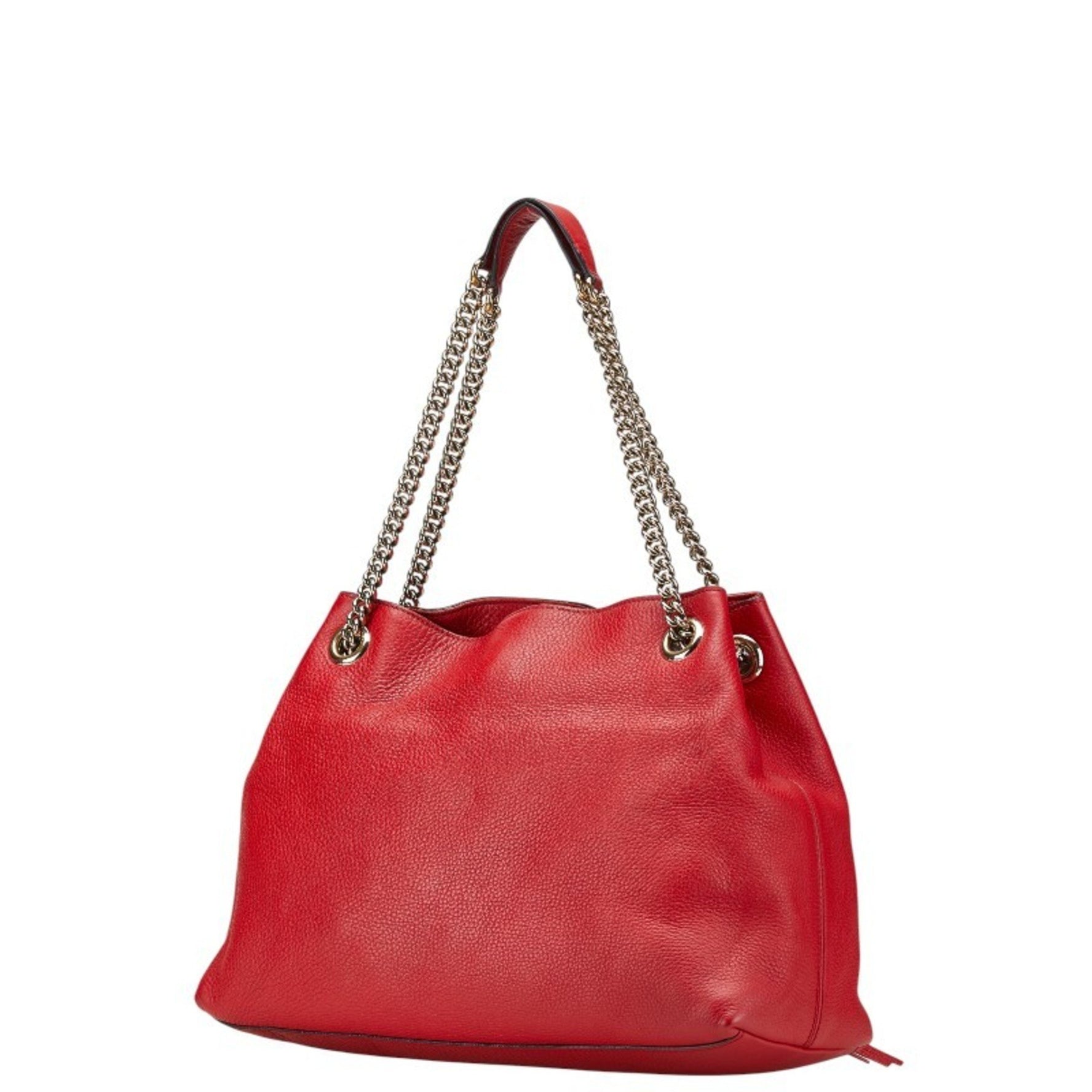 Gucci Soho Interlocking G Chain Tote Bag Shoulder Red Leather