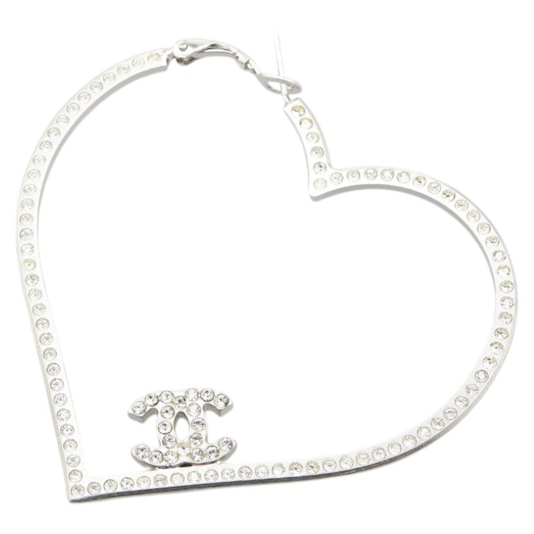 CHANEL Coco Mark Heart Motif Rhinestone Earrings in Metal