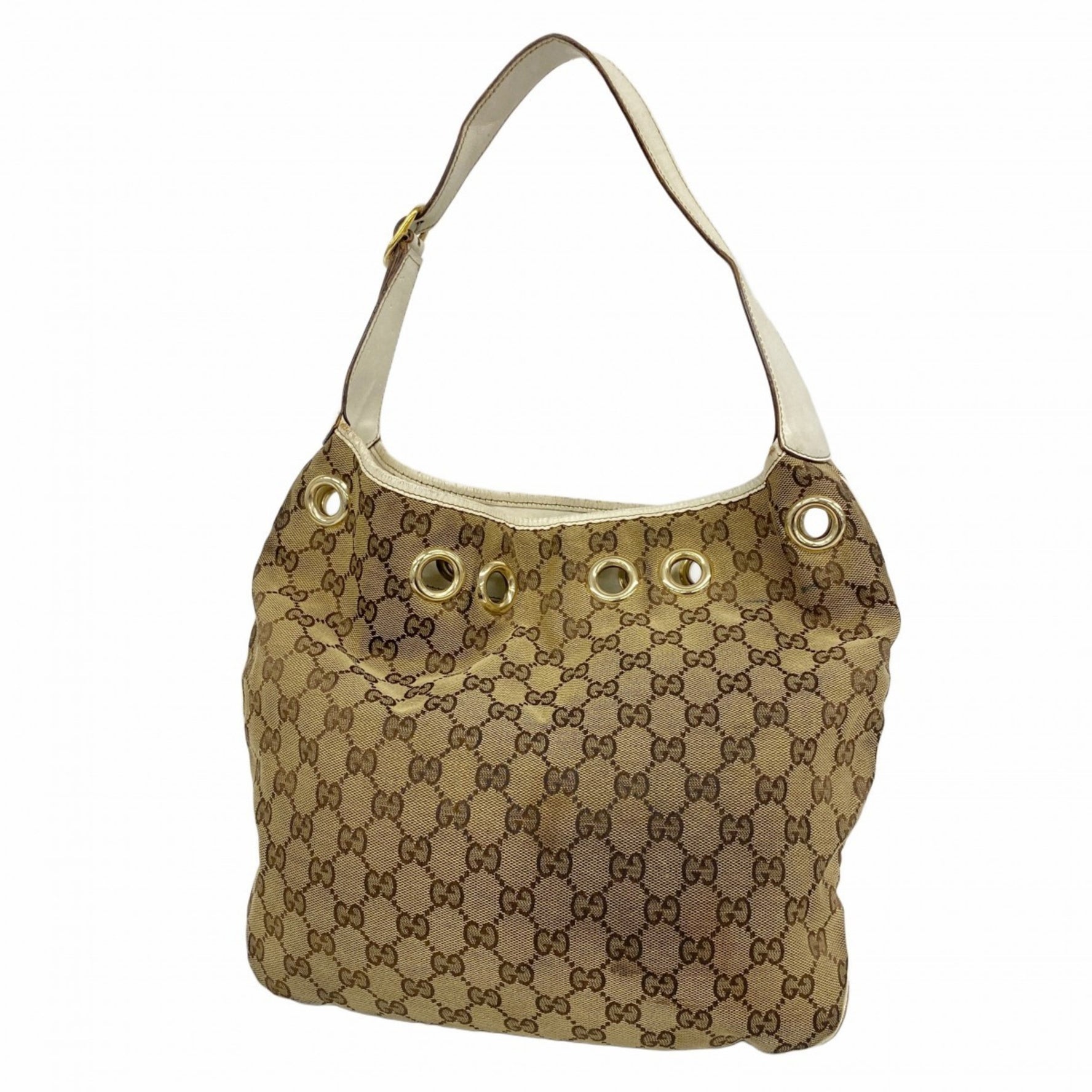 Gucci GG Canvas Shoulder Bag Beige Brown White Champagne