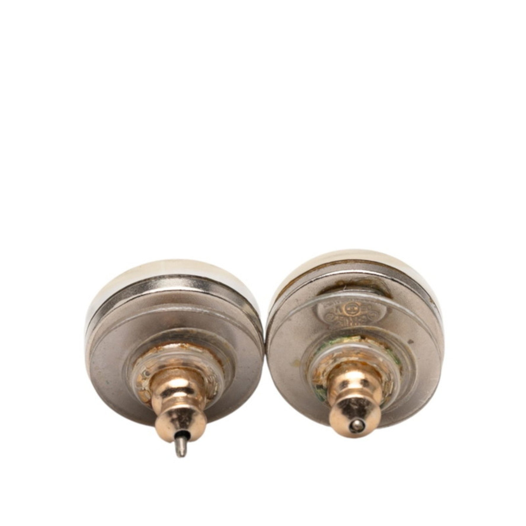 CHANEL Coco Mark Stud Earrings in Silver and Clear Metal