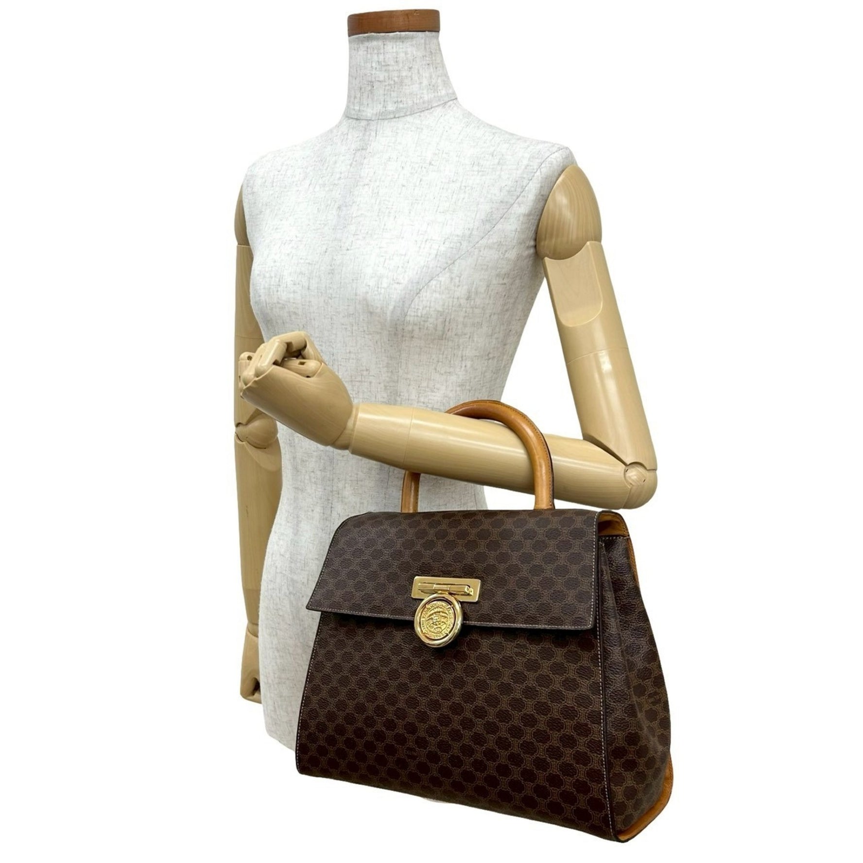 CELINE Macadam Blason Triomphe Medal and Coin Motif Leather Handbag