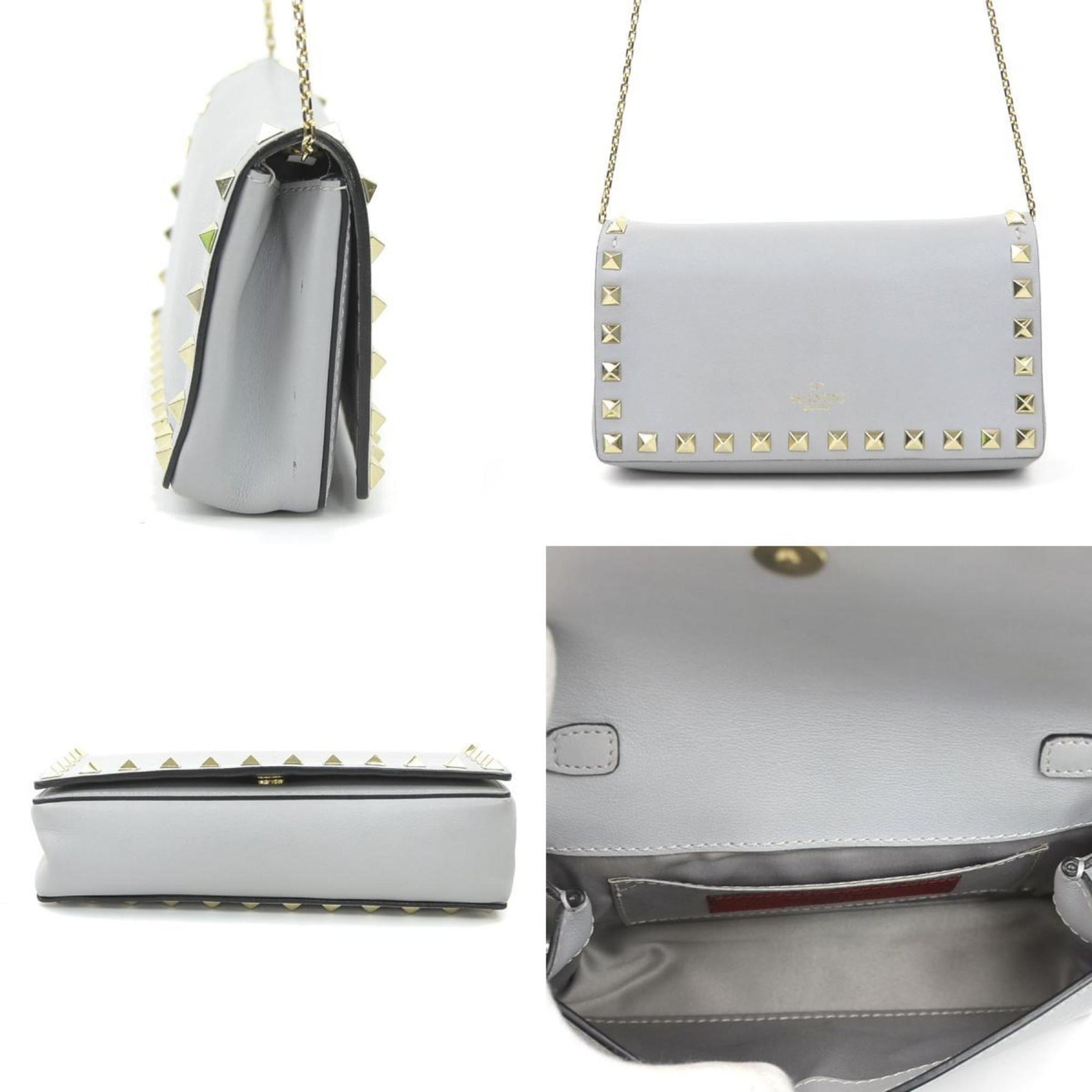 Valentino Garavani Rockstud Shoulder Bag in Leather and Metal, Light Gray Gold