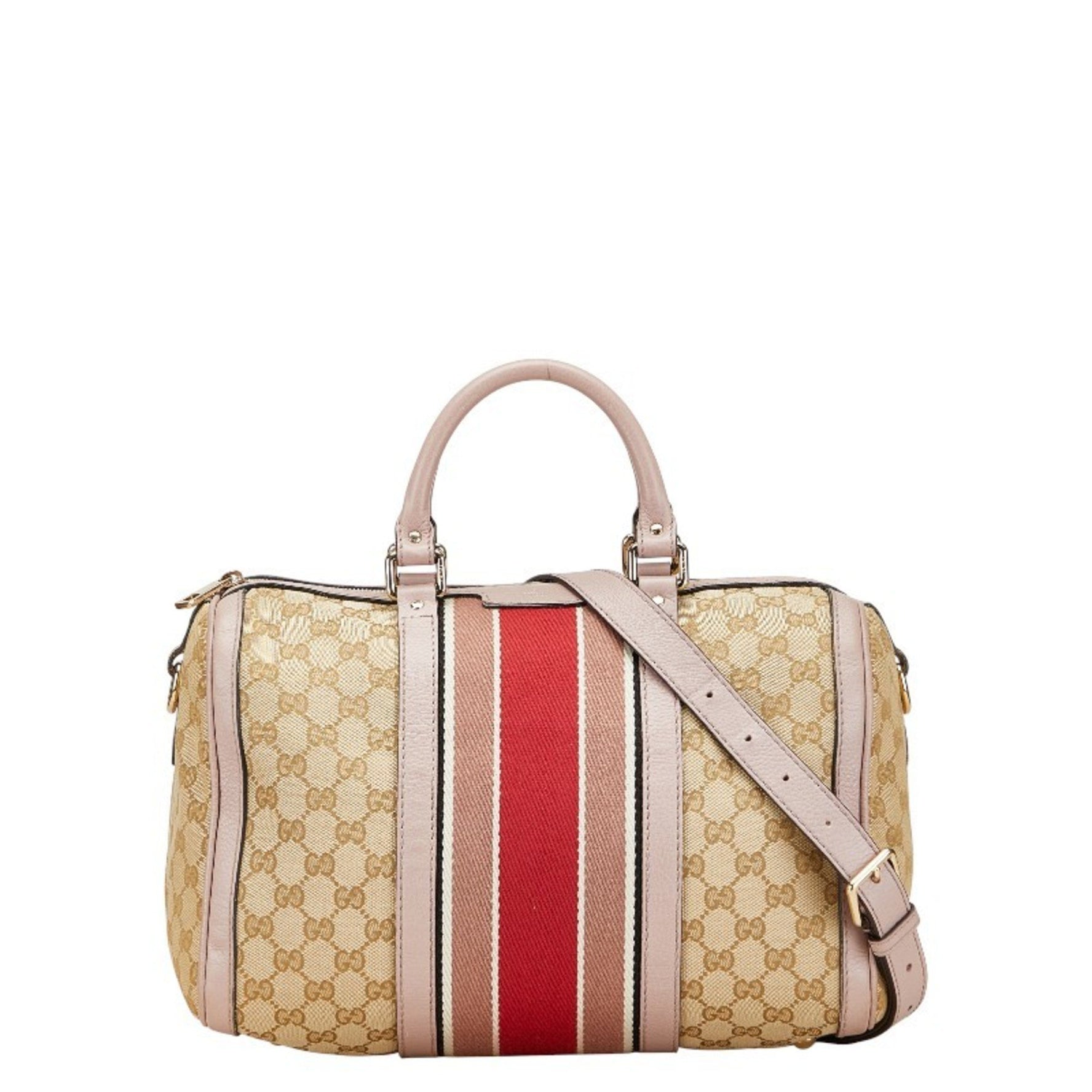 Gucci GG Canvas Sherry Line Mini Boston Bag/Shoulder Bag, Beige and Purple, Leather