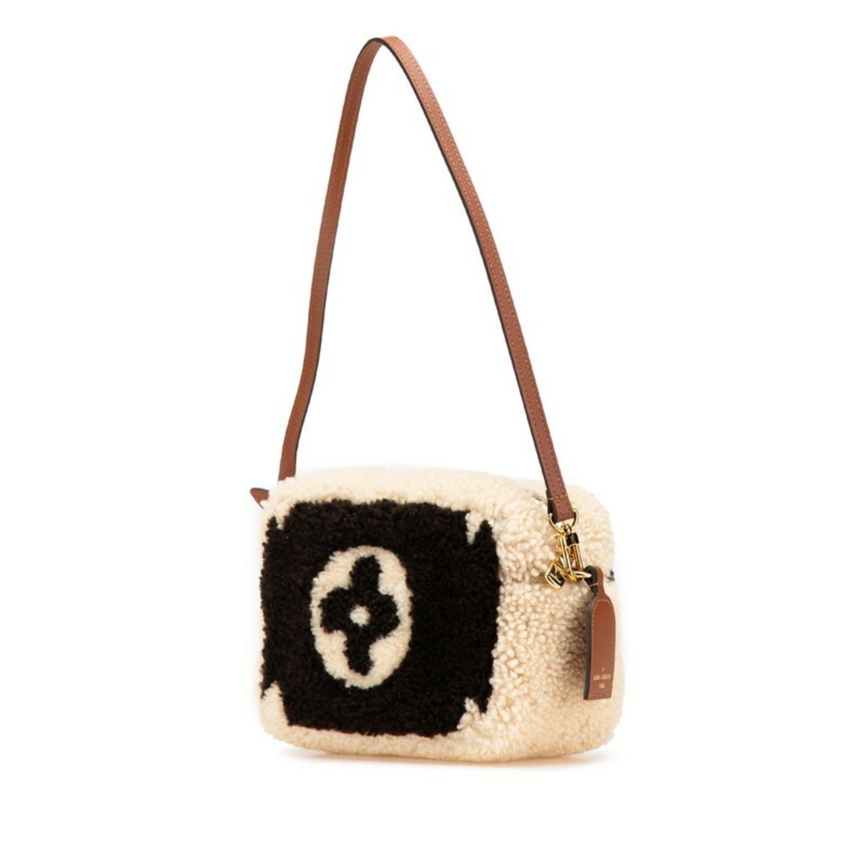 Louis Vuitton Monogram Teddy Beach Pouch Bag Beige Brown Boa Leather LOUIS VUITTON