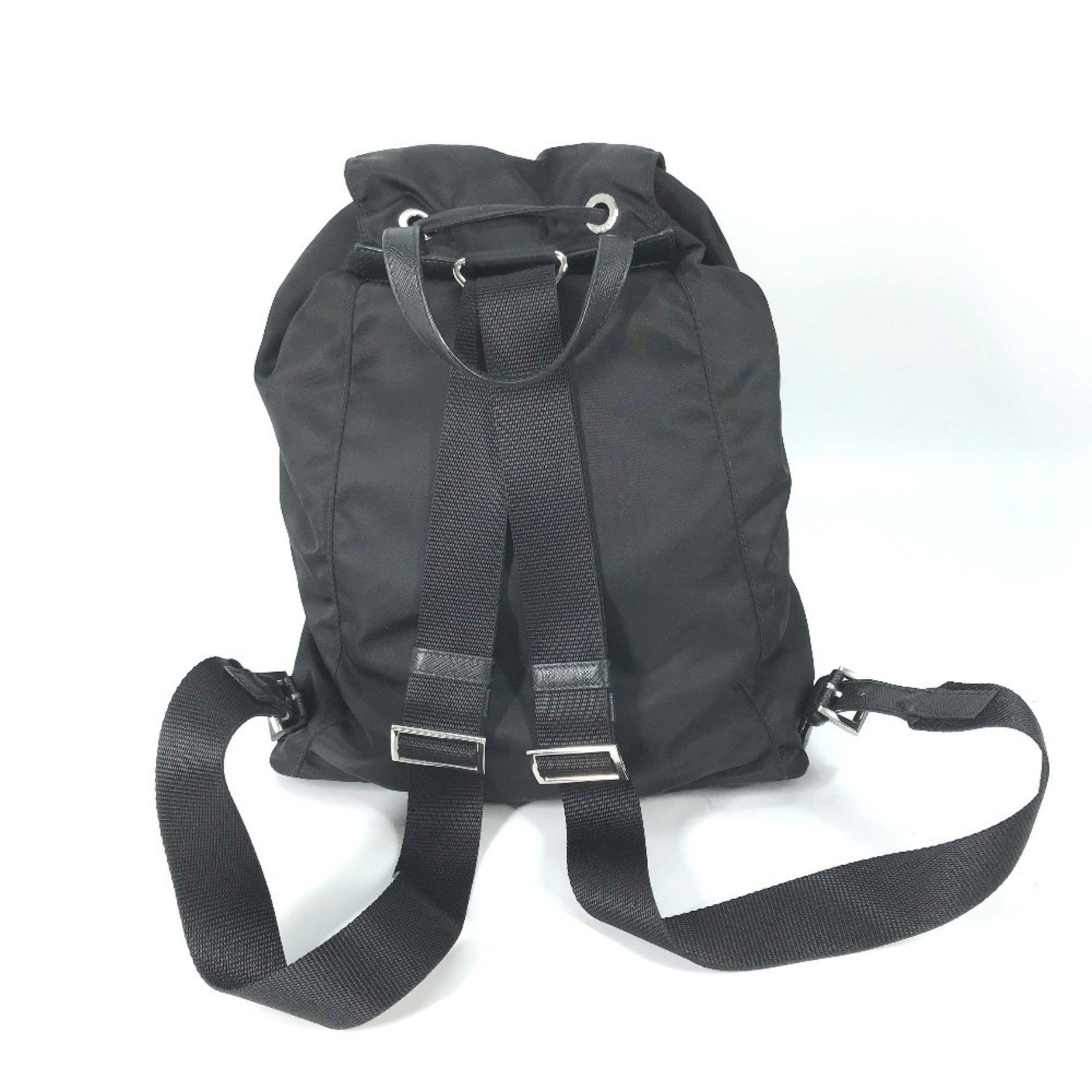 PRADA Logo Plate Triangle Backpack in Nylon/Leather