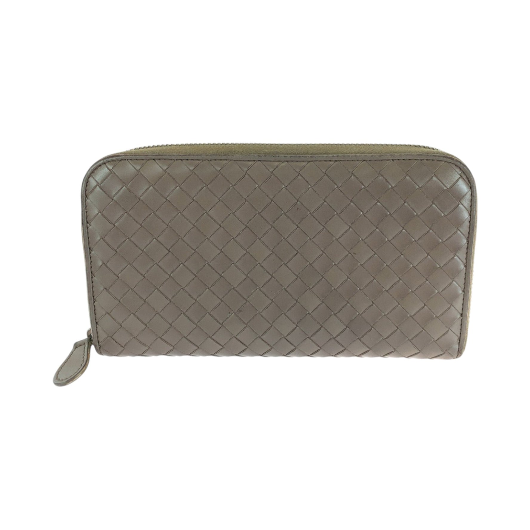 BOTTEGAVENETA Bottega Veneta Intrecciato Brown Silver Hardware Calfskin Long Wallet Round Zipper