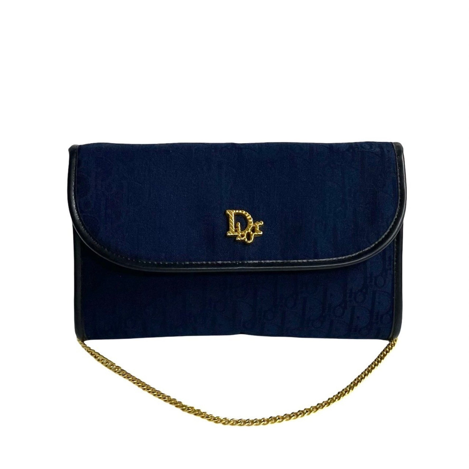Christian Dior Trotter Pattern Logo Metal Hardware Canvas Leather Chain Shoulder Bag
