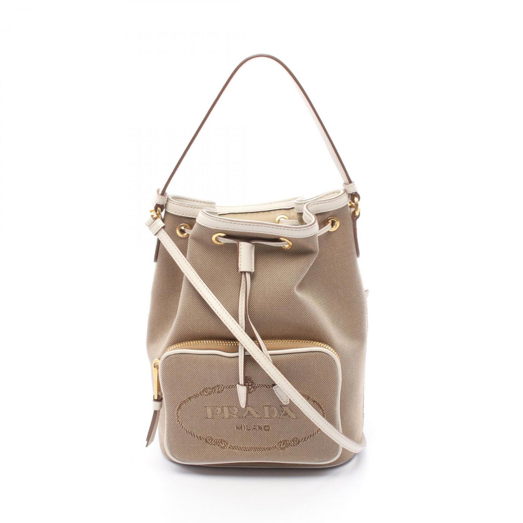 Prada Logo Jacquard Handbag, Canvas and Leather, Beige/White