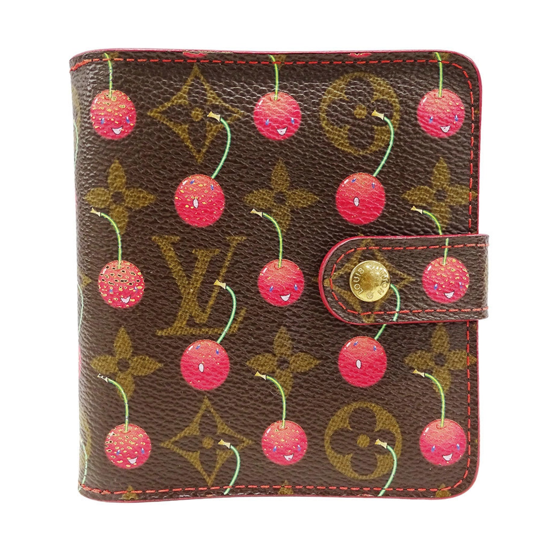 Louis Vuitton Wallet Bi-fold Monogram Canvas Cherry Compact Zip Red Brown Takashi Murakami Collaboration