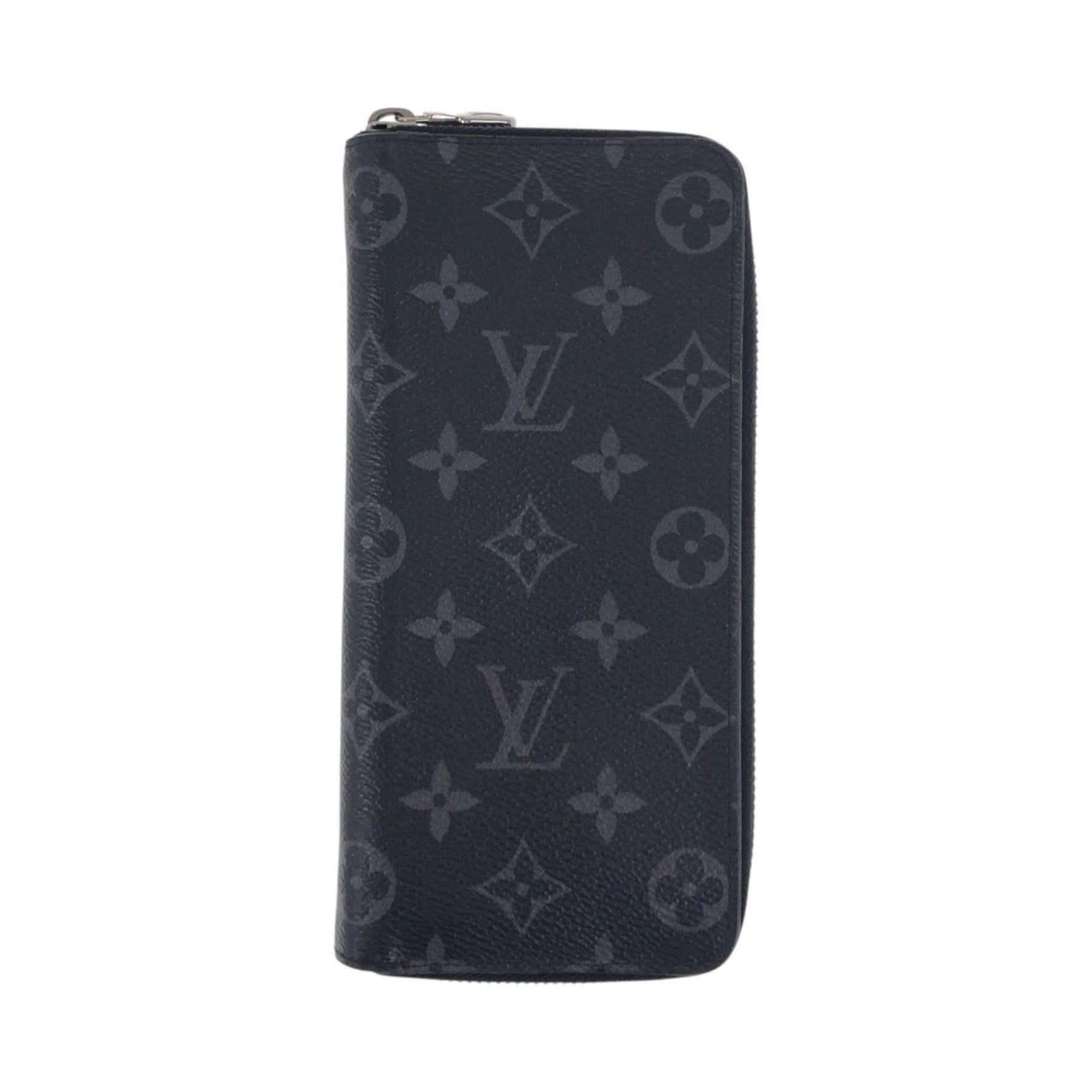 Louis Vuitton Monogram Eclipse Zippy Wallet, Vertical, Silver Hardware, Leather, Long Wallet with Round Zipper