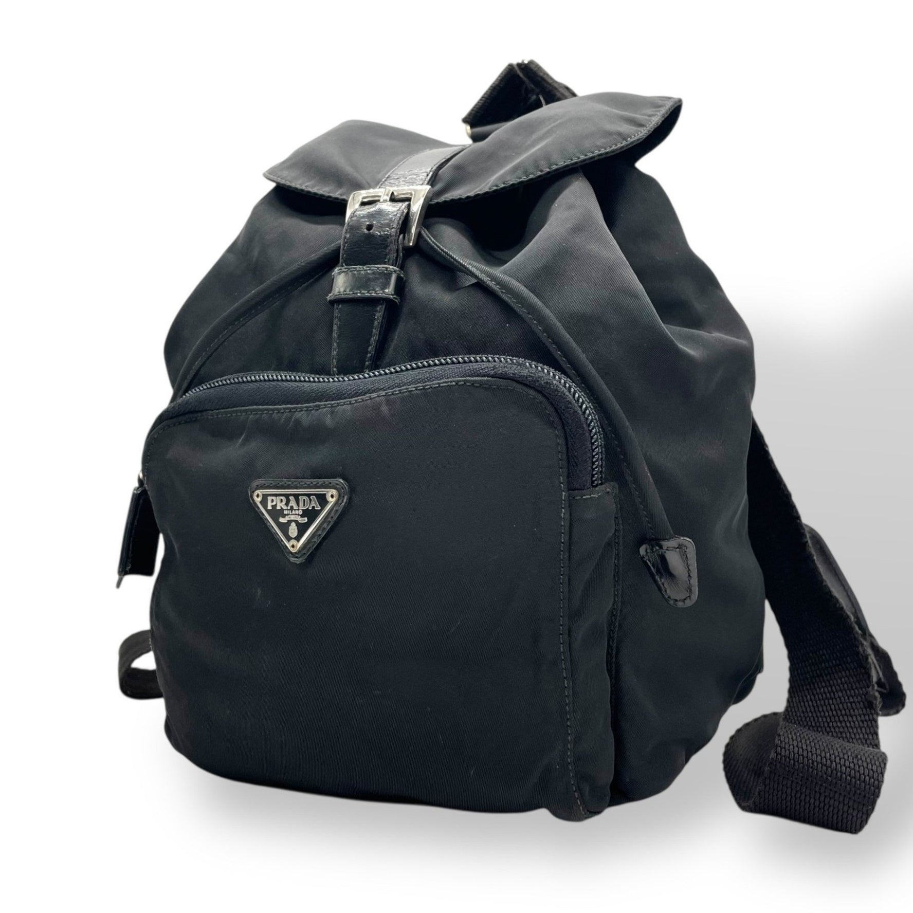 Prada nylon backpack in with leather and triangle logo