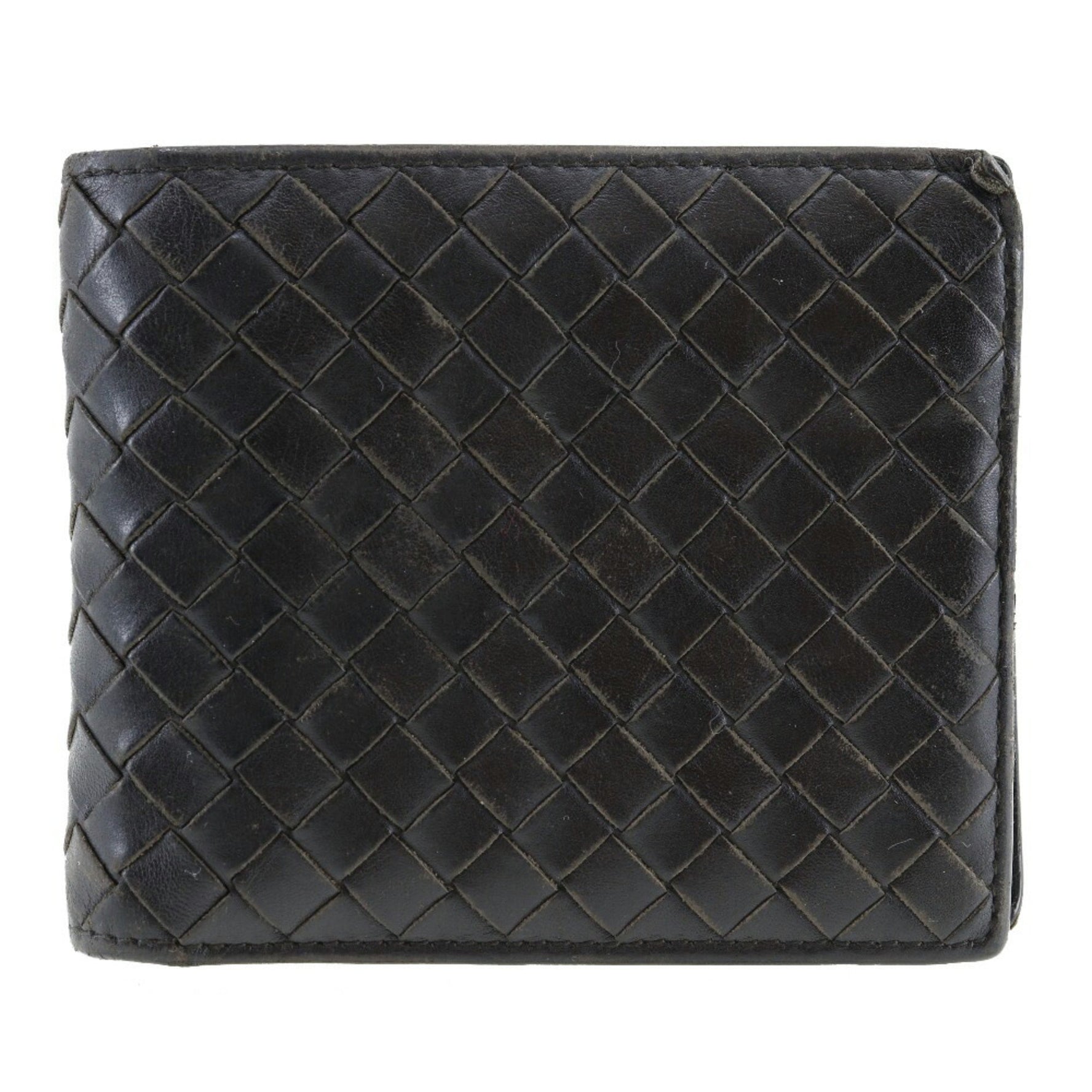 Bottega Veneta BOTTEGAVENETA Intrecciato Bifold Wallet Calf Made in Italy Dark Brown Open B-Rank
