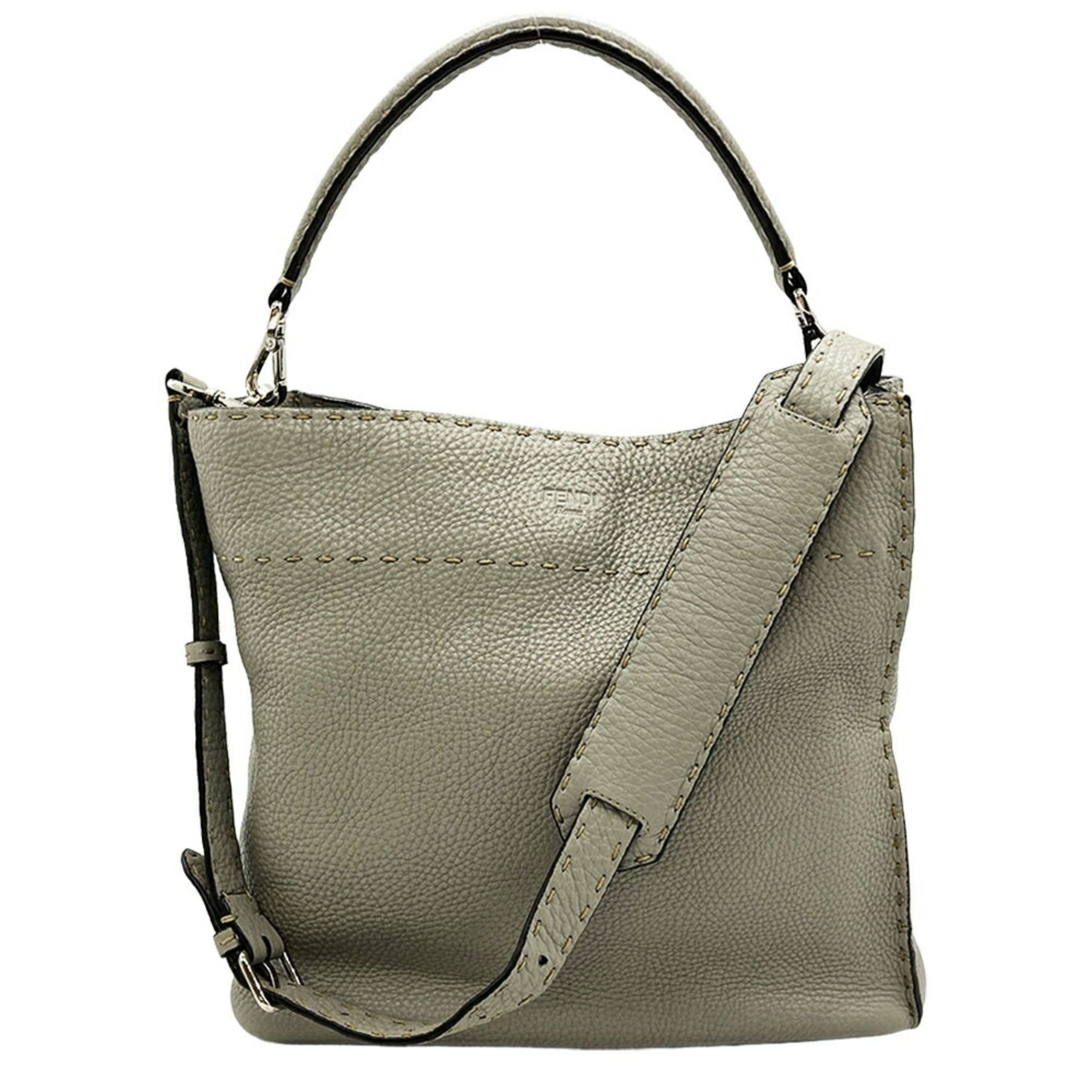 FENDI Selleria Anna Small Shoulder Bag Leather Grey