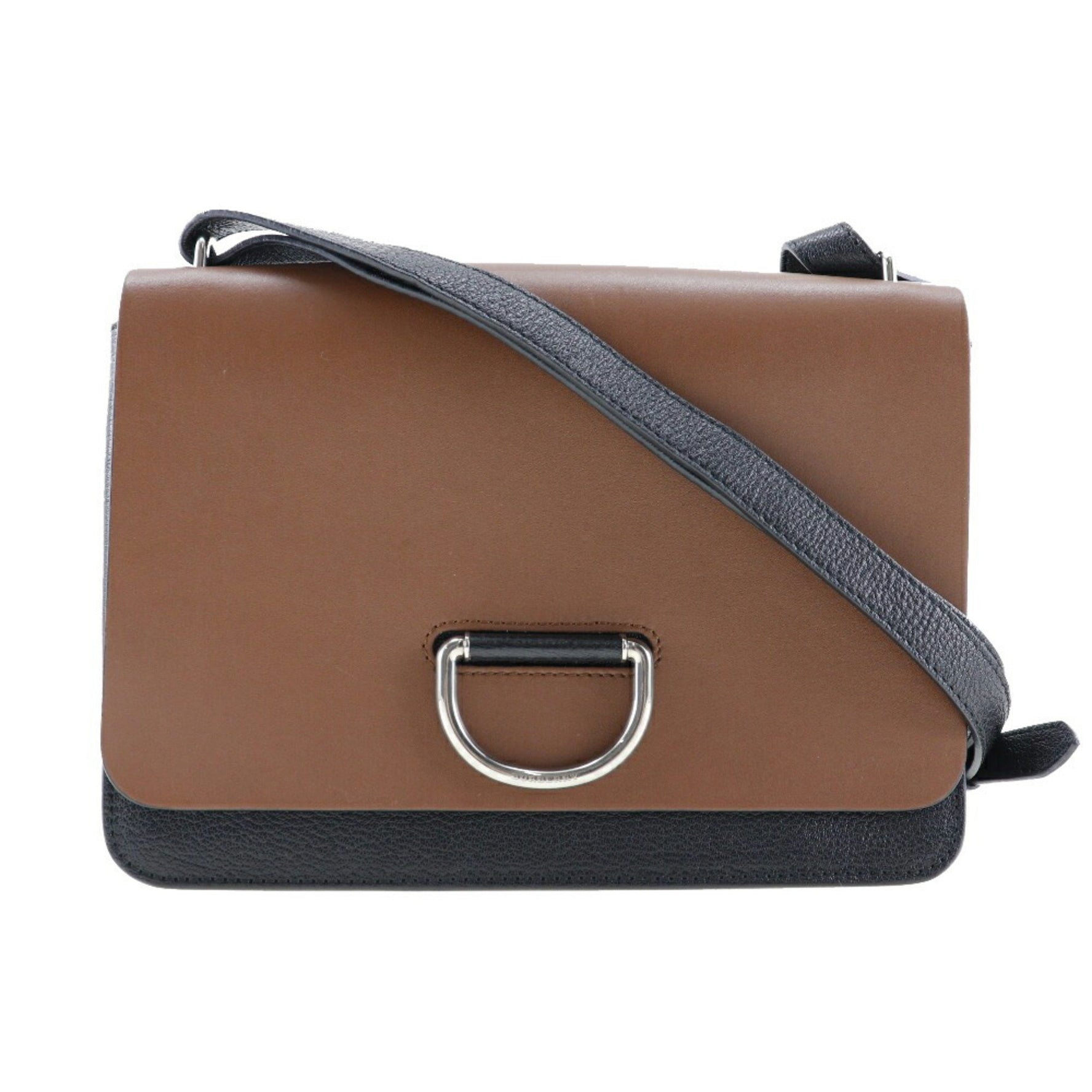 BURBERRY D ring shoulder bag bicolor calf made in Italy brown/black crossbody A5 flap ladies