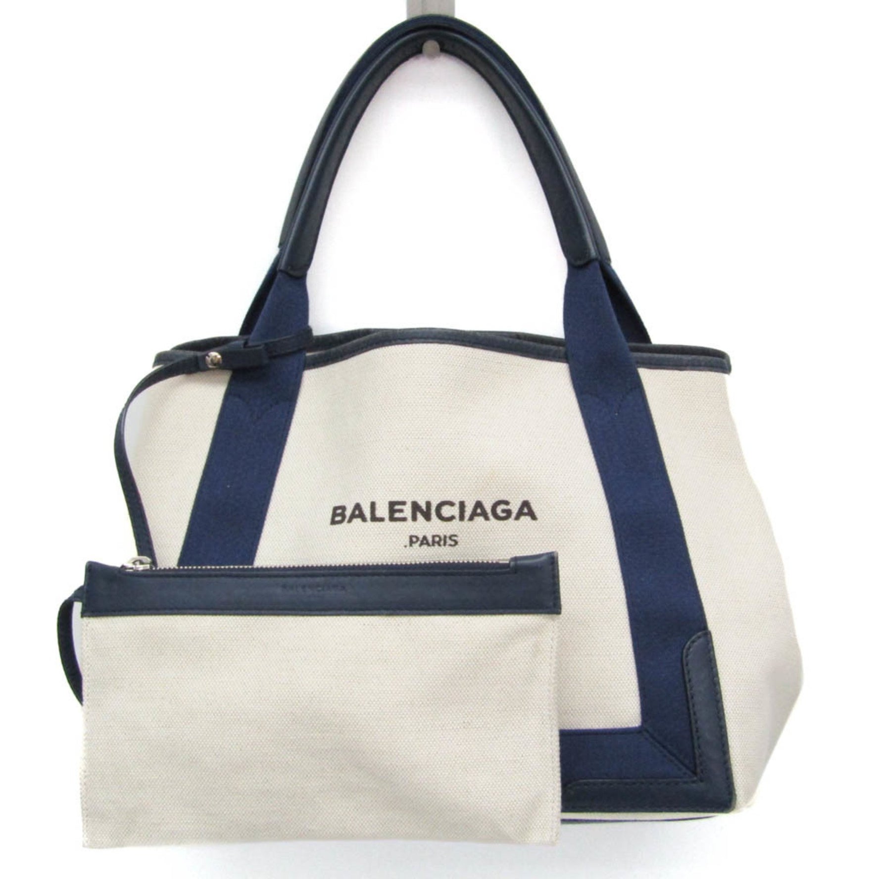 Balenciaga Navy Kabas S Stripe Women's Canvas,Leather Handbag Black,Cream,Navy