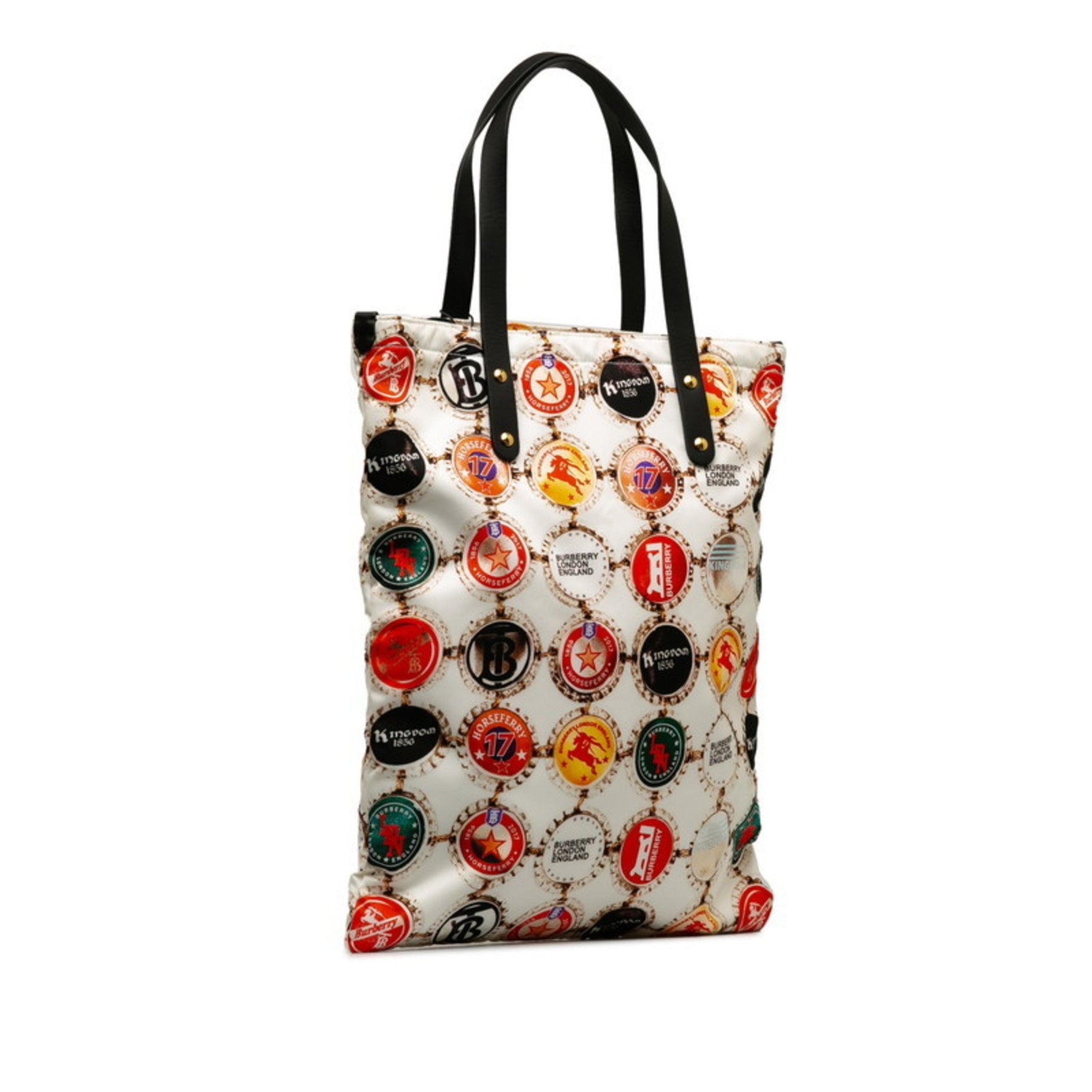 Burberry Bottle Cap Logo Handbag Tote Bag in White and Multicolor Nylon Leather