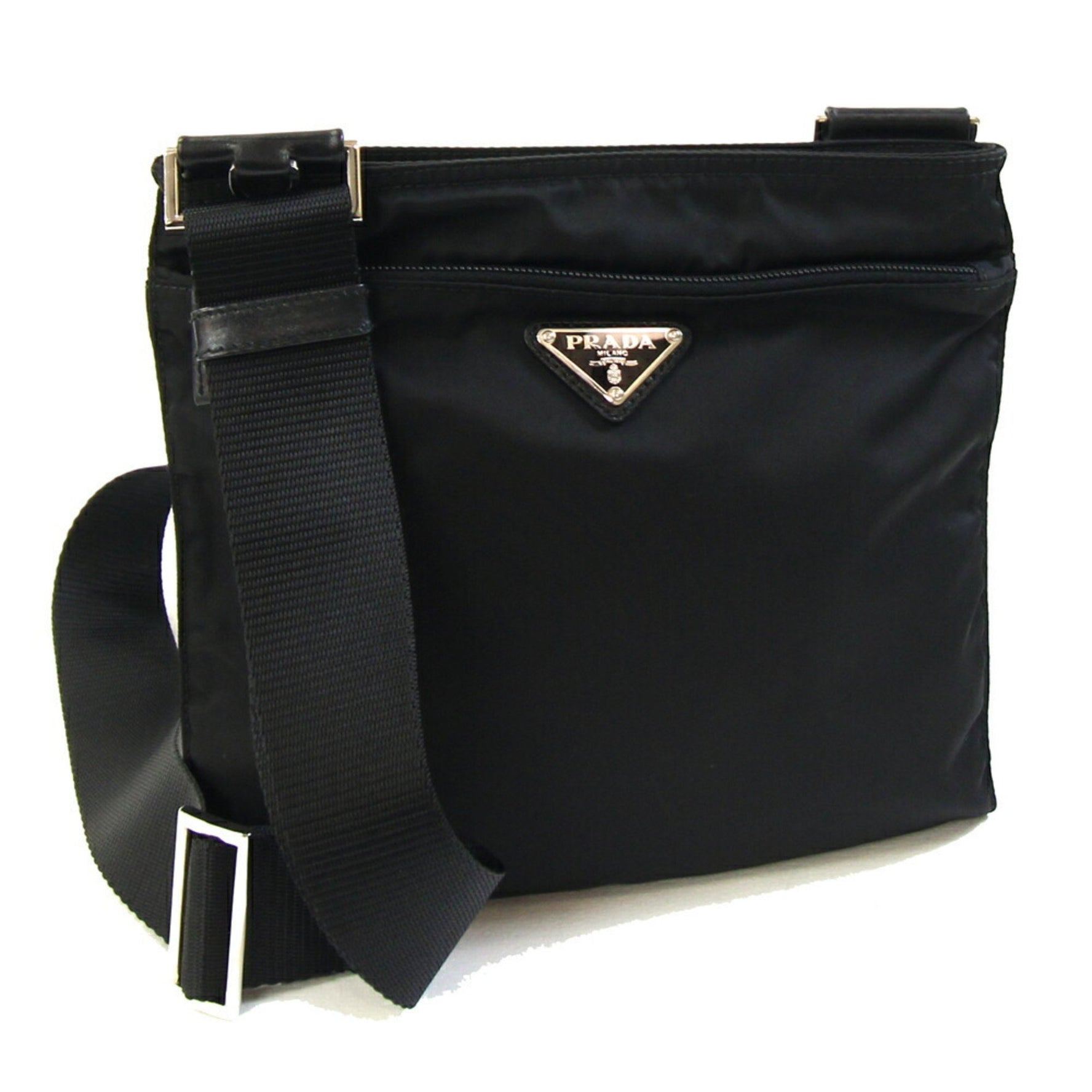 Prada Shoulder Bag, Nylon and Leather, No Gusset, Crossbody Flat