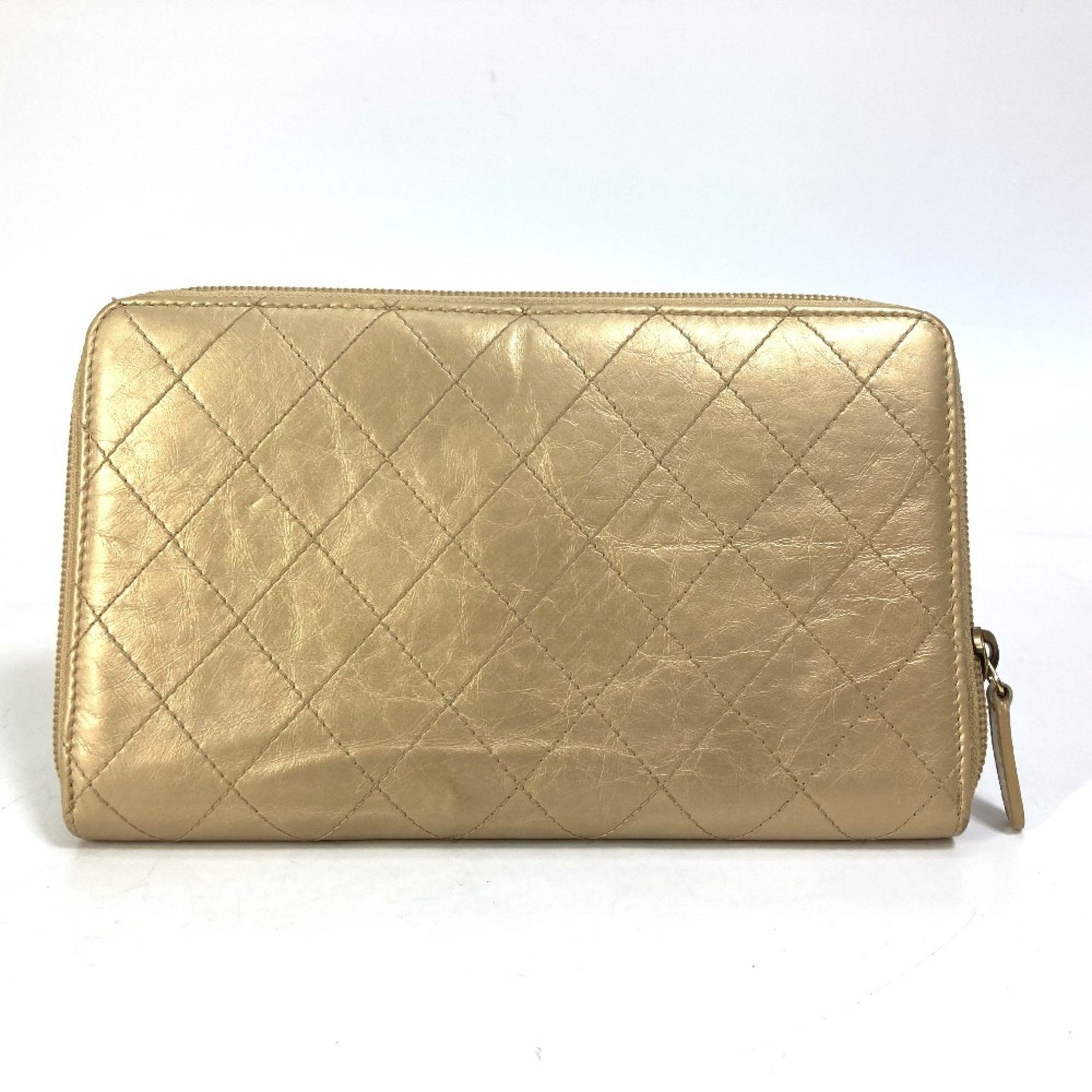 CHANEL Coco Mark CC Matelasse Quilted Round Zip Long Wallet in Calfskin
