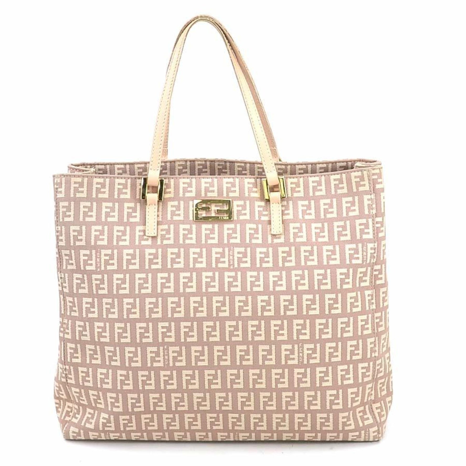 FENDI Handbag Zucchino Canvas Leather Pink Beige