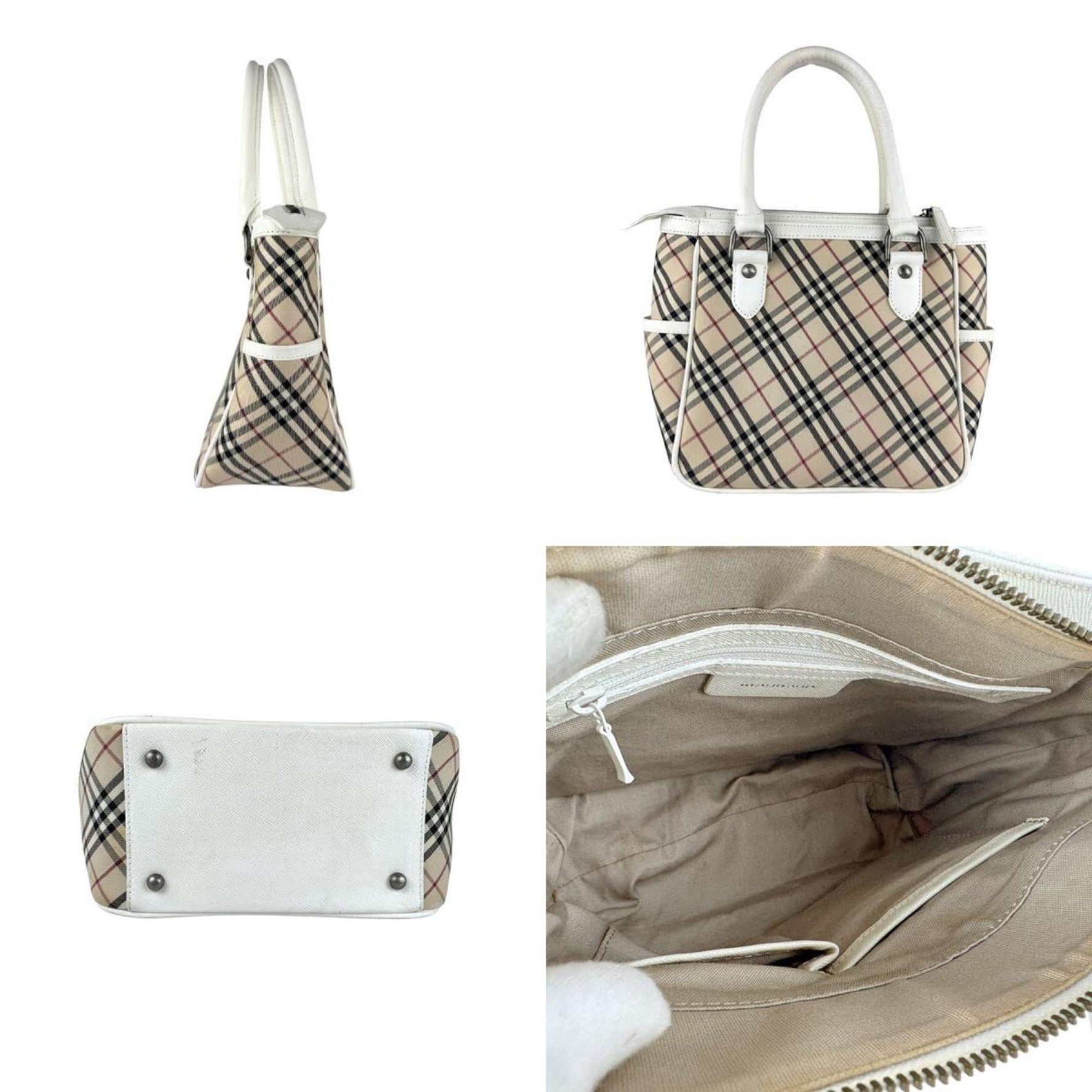 Burberry Handbag Leather Nylon Canvas White/Beige