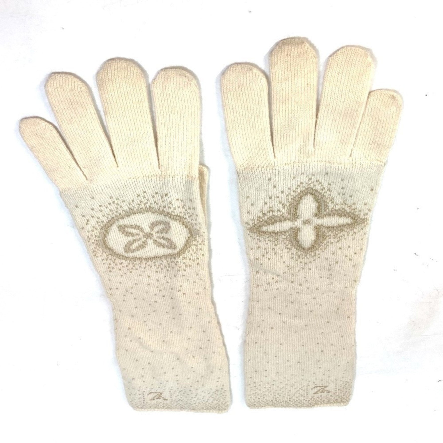LOUIS VUITTON Louis Vuitton Logo Gonpoliana Lamé Long Gloves in Cashmere/Acetate, Women's, Ivory