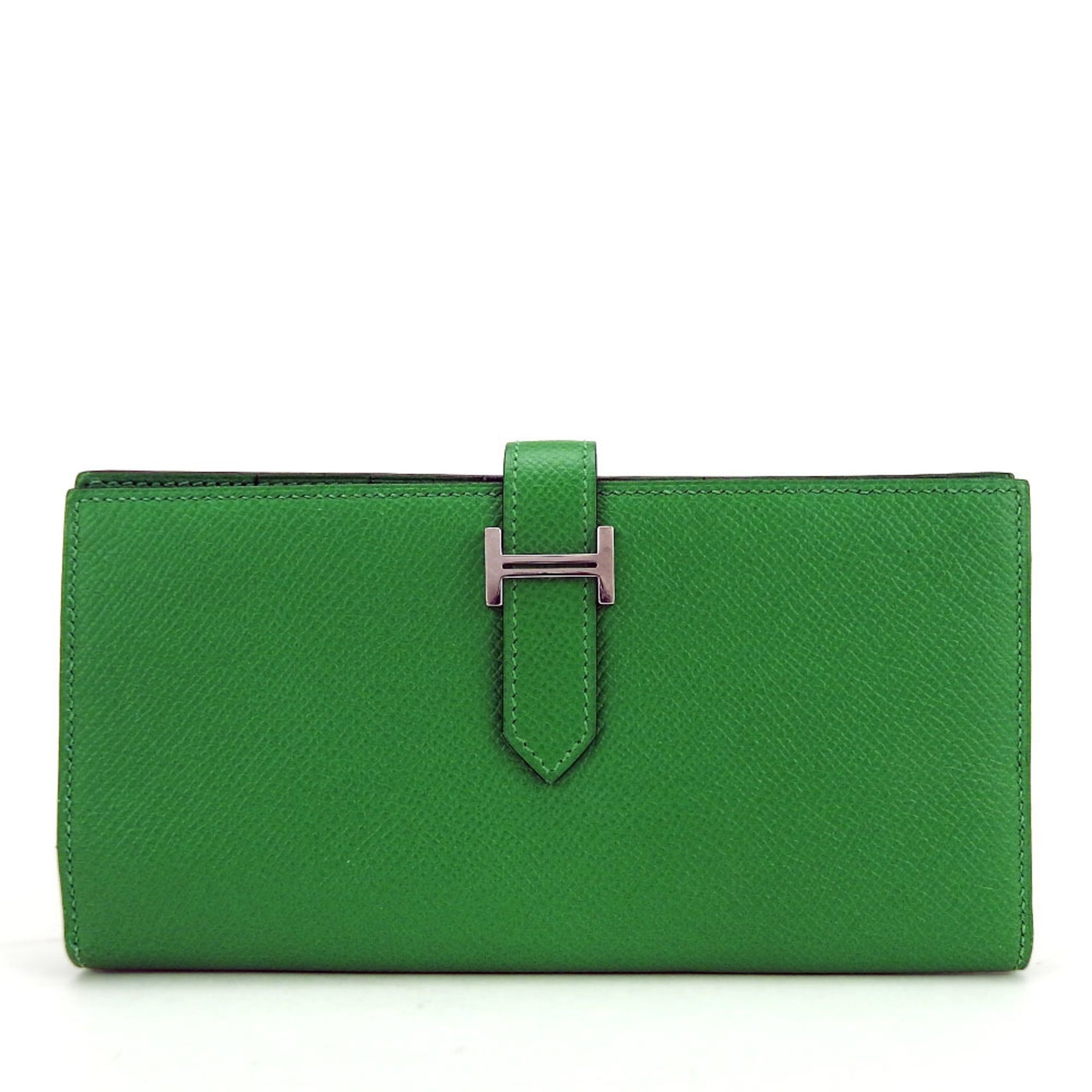 Hermes Long Wallet Bearn Soufflet Veau Epsom Bamboo Green Bi-fold Men's