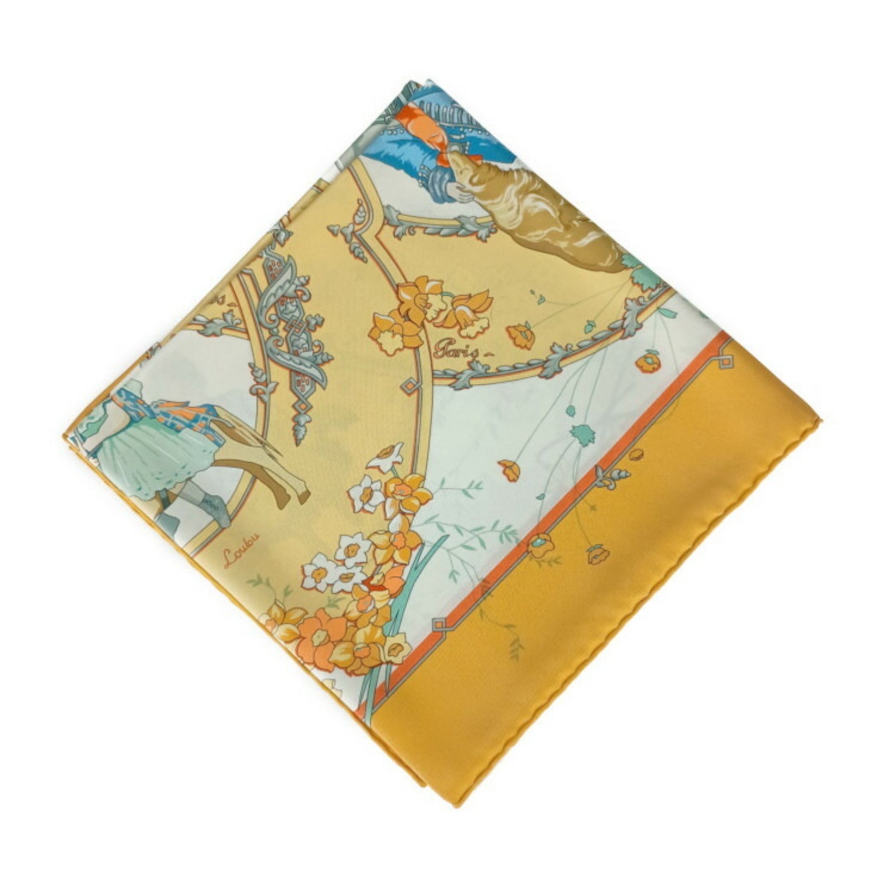 HERMES Scarf/Muffler Carre 90 Les Petits Princes - Orange Multicolor 100% Silk Women's