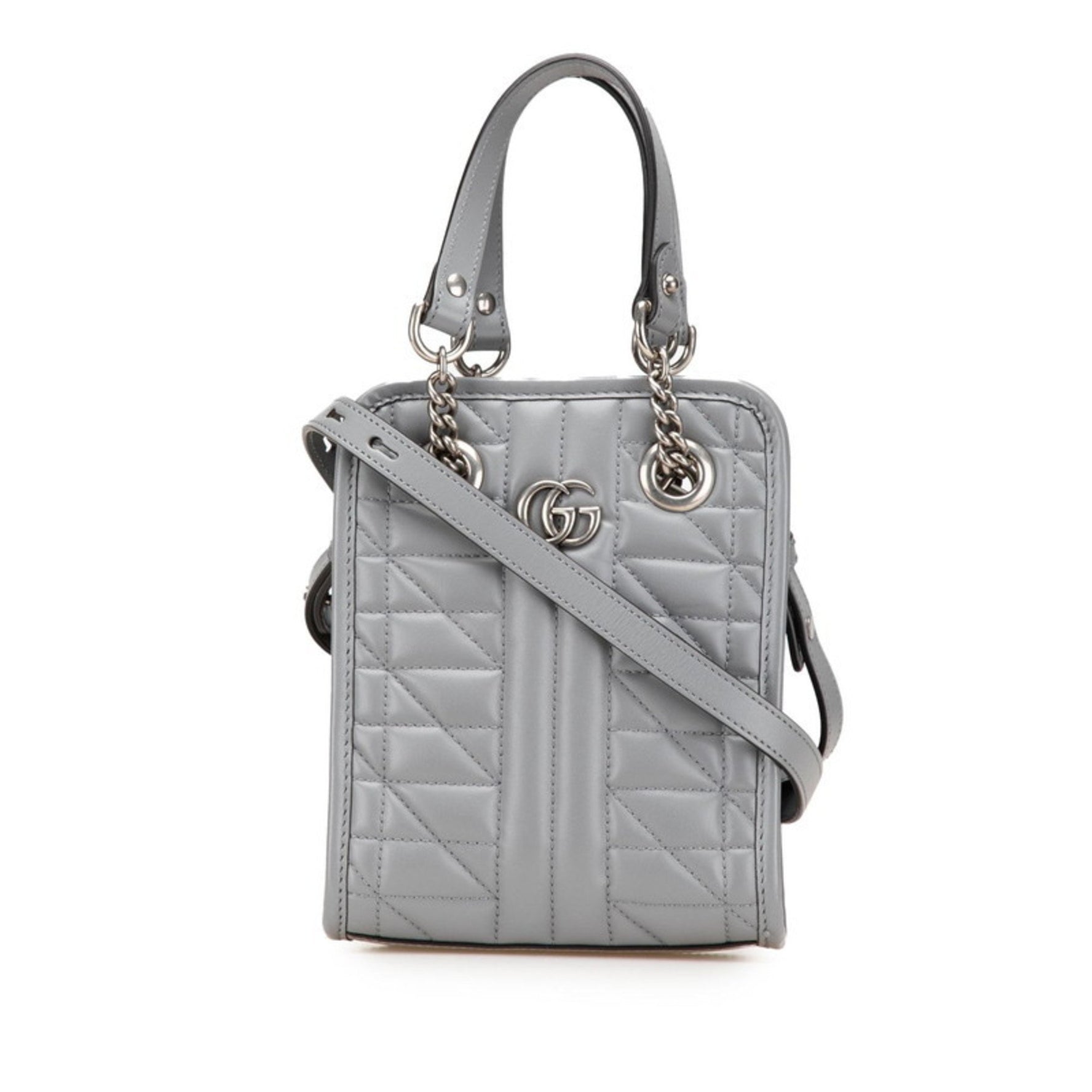 Gucci GG Marmont Quilted Mini Handbag/Shoulder Bag, 2-Way, Gray Leather, 696123, Women's