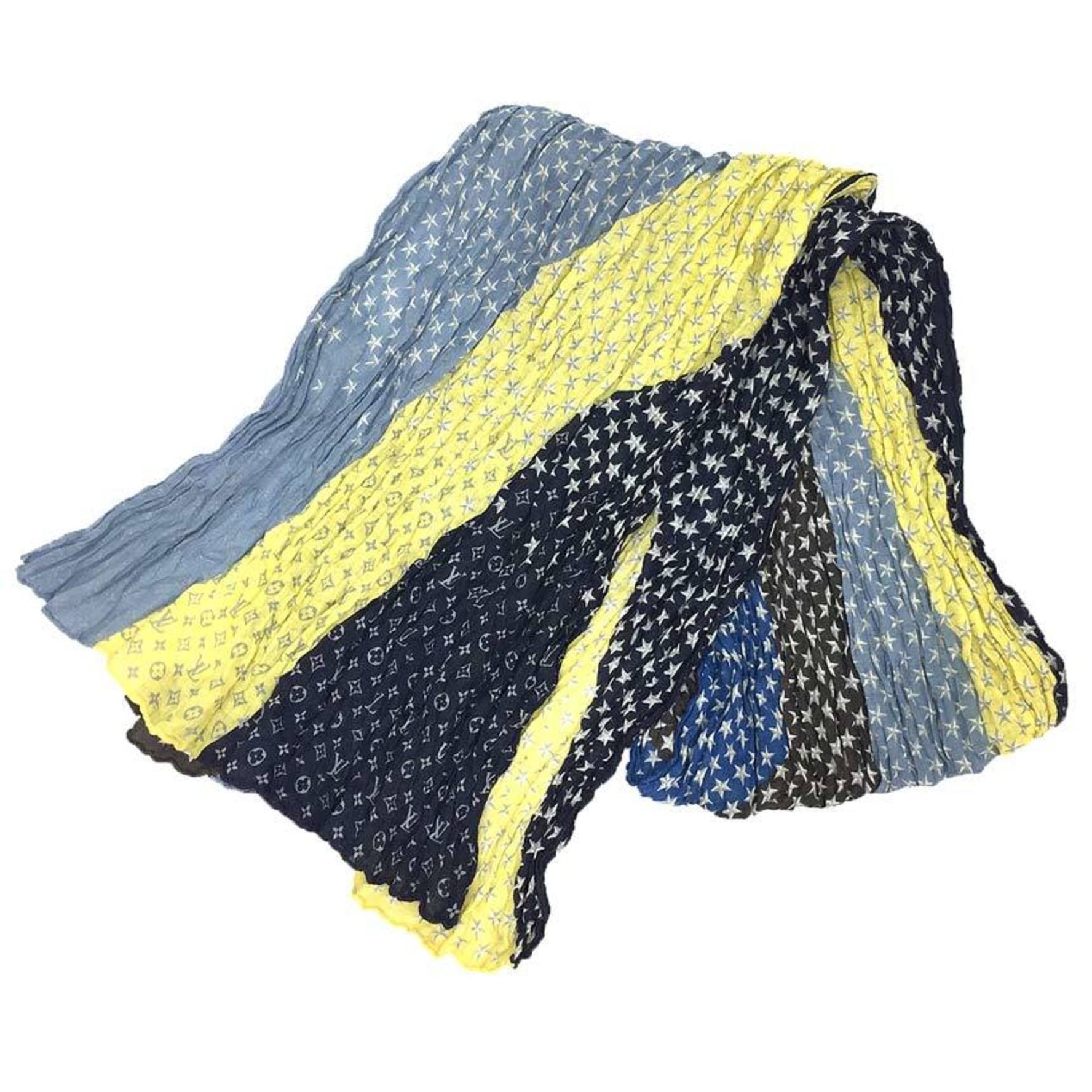 Louis Vuitton Etoile Monogram Stars Stole Star pattern stole Linen Silk Light blue x gray yellow navy scarf