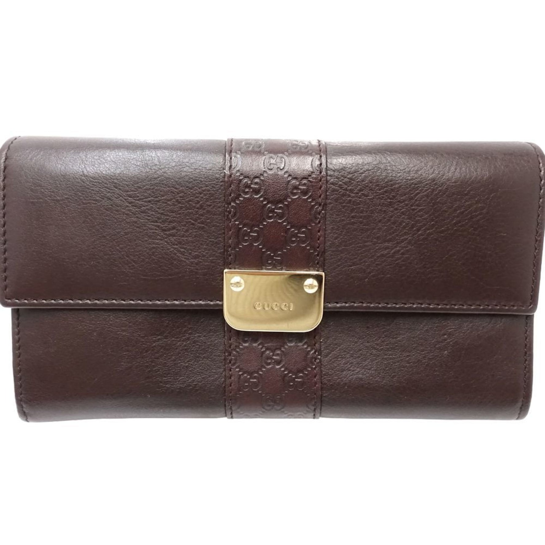 GUCCI Long Wallet Flap Continental Guccissima Leather Dark Brown