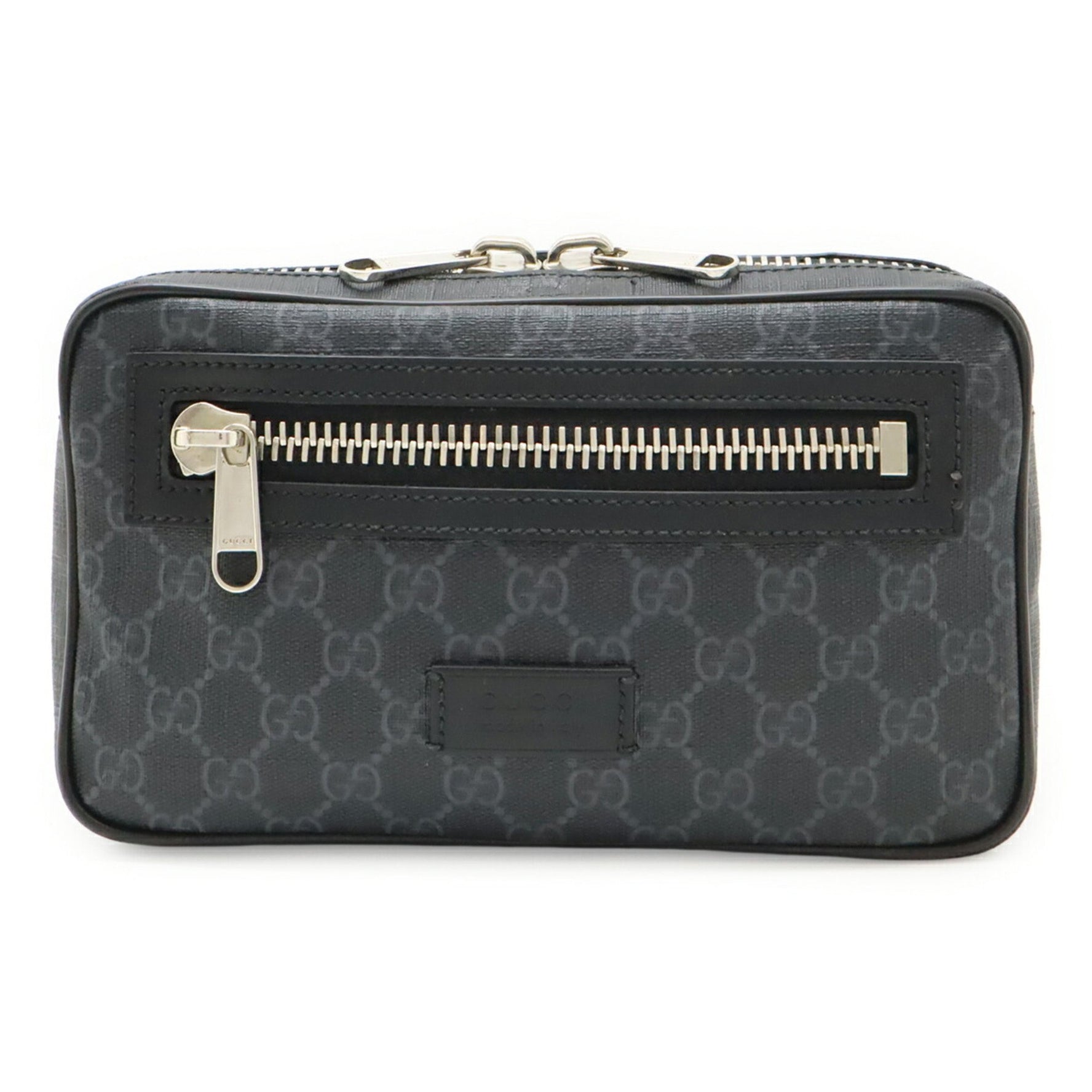 GUCCI GG Supreme Web Line Waist Bag, Body Belt PVC Leather, Black, Dark Gray