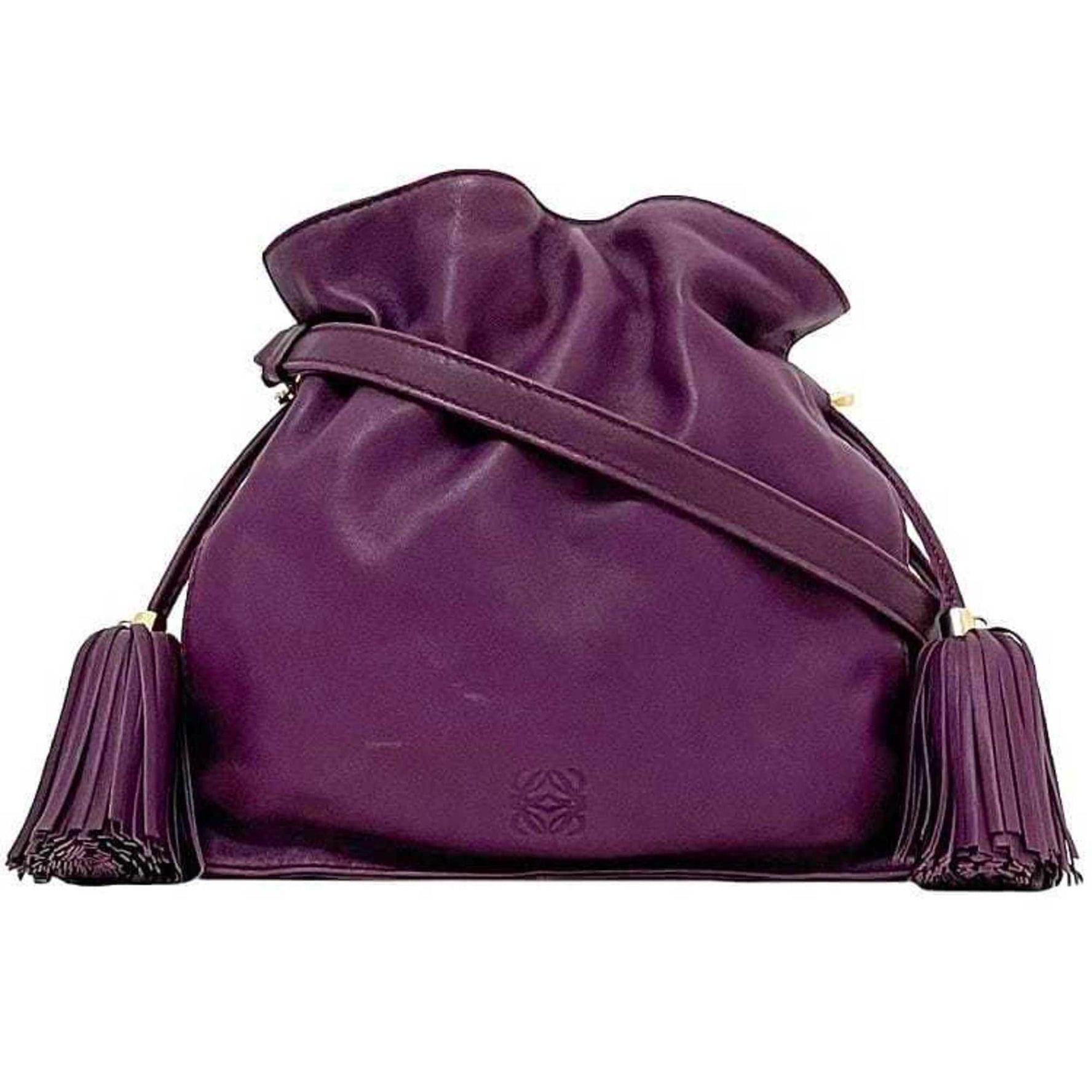 LOEWE Flamenco Shoulder Bag ec-23055 Purple 2-way Nappa Leather Tassel Crossbody Soft Women's