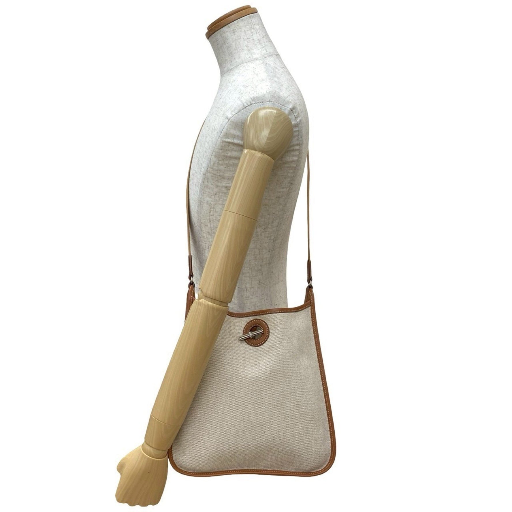 HERMES Vespa PM Toile H Buffle Leather Shoulder Bag in Ivory and Brown (20303)