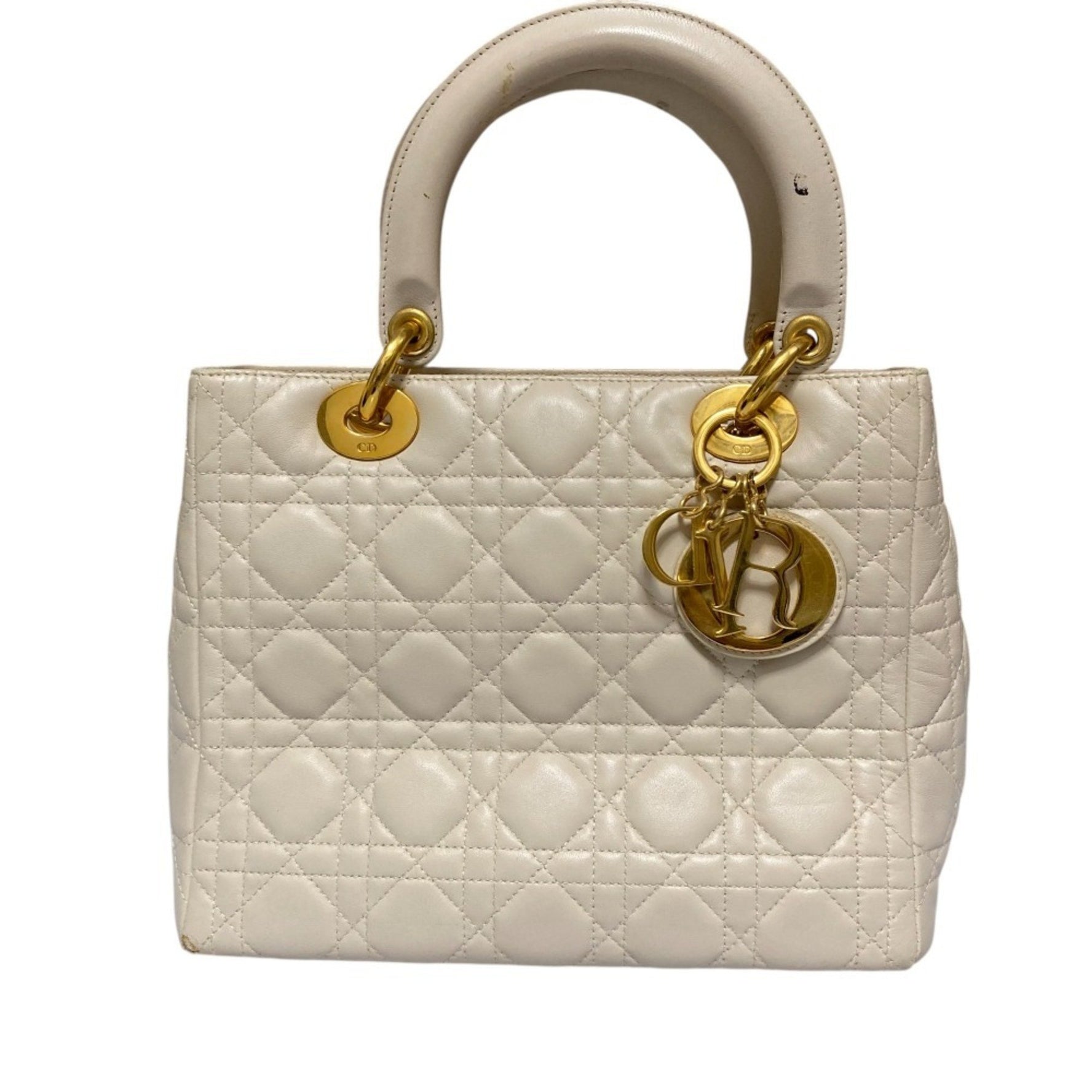 Christian Dior Lady Cannage Leather Handbag, Off-White, Women's